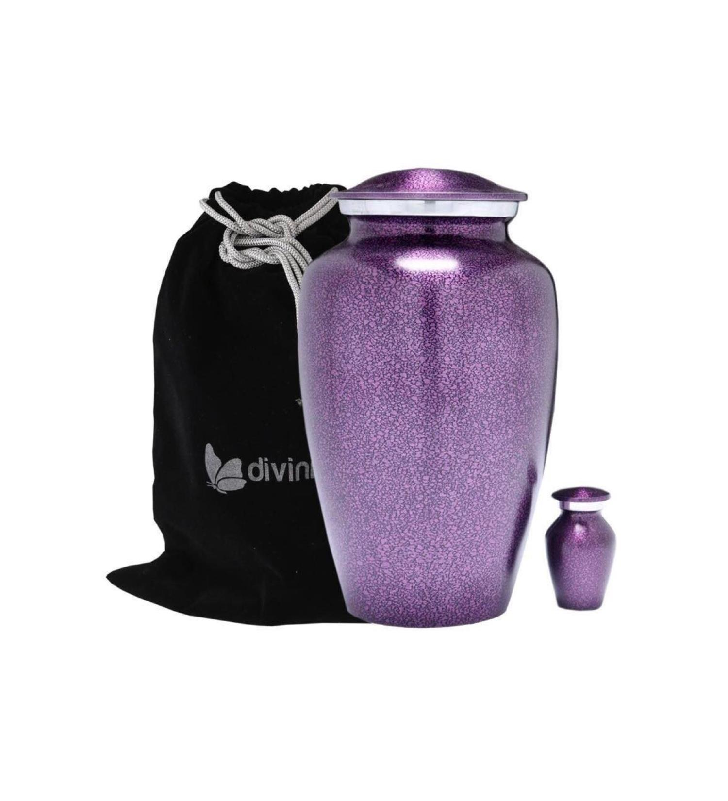 Divinityurns Purple Droplet Cremation Urn Set - Purple Urn - Affordable Handcrafted Adult Funeral Urn for Ashes - Large Urn with Free Keepsake Deal