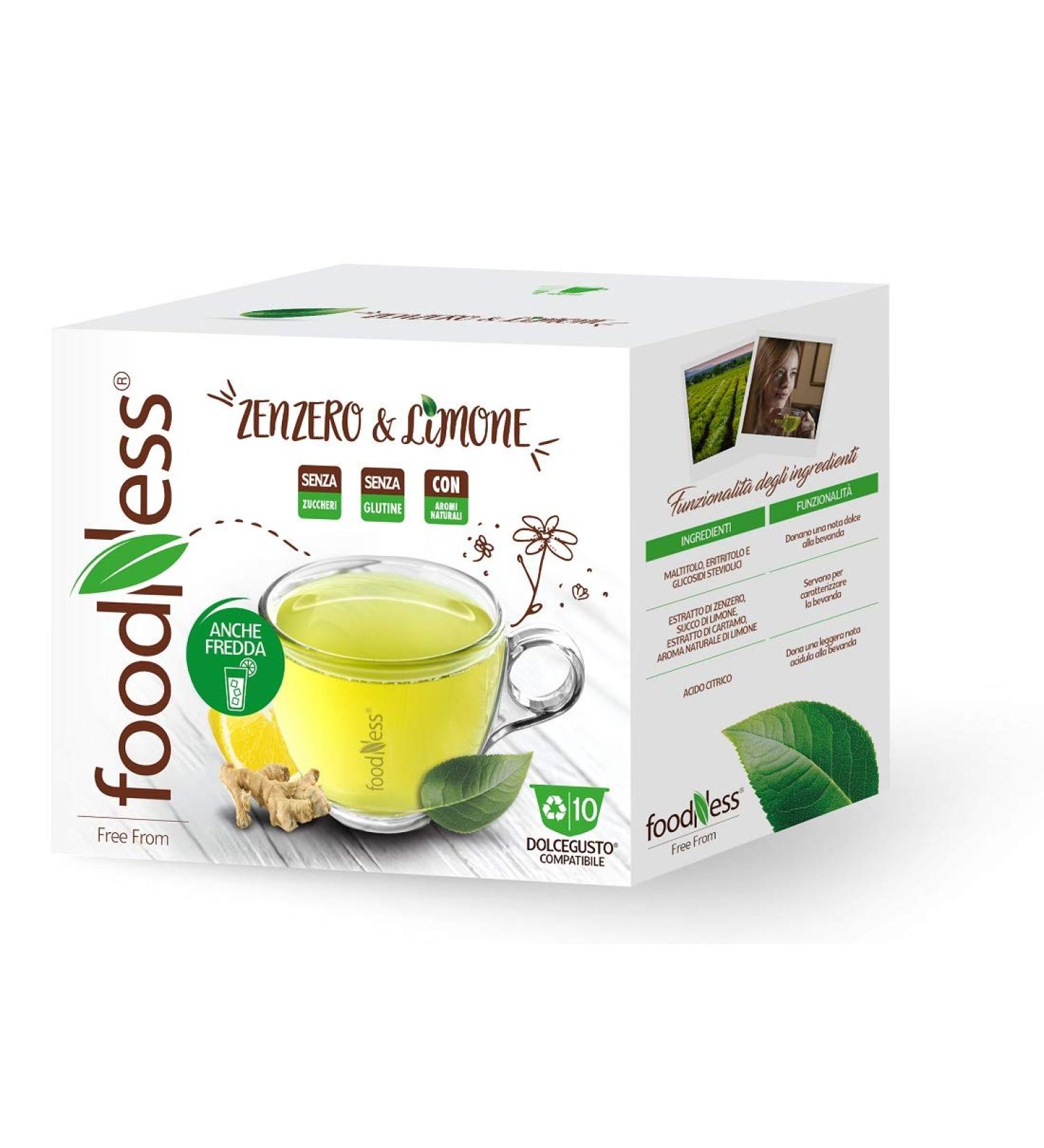  Foodness FoodNess - Ginger and Lemon Herbal Tea Capsules compatible with Dolce Gusto gluten-free drink with aromatic notes (3 boxes 30 capsules total) - Buy Online on GoSupps.com