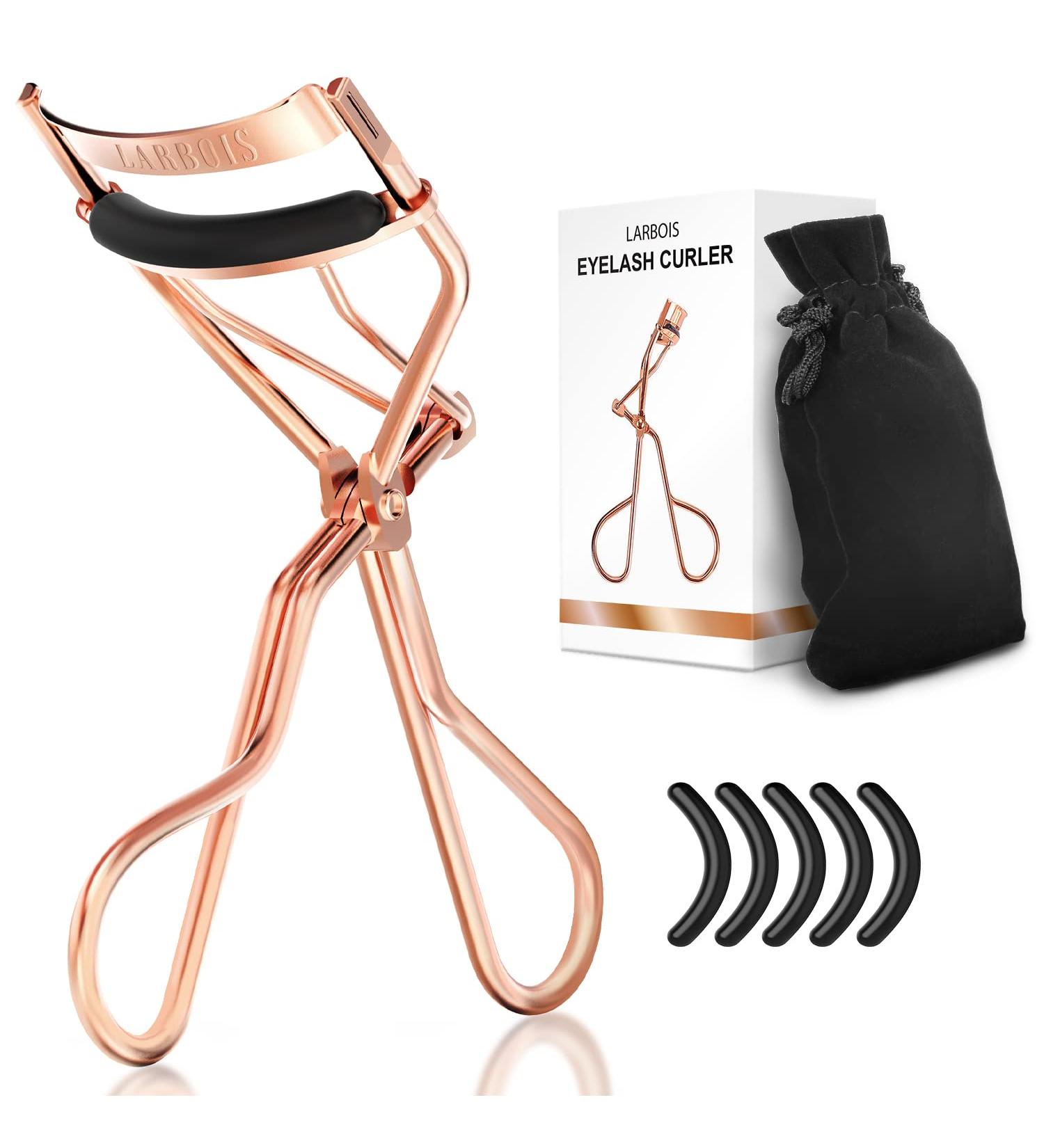 Larbois Eyelash Curler with 5 Refill Pads & Velvet Bag - Professional No Pinch, No Pain, No Pulling Eye Lash Curler for Perfect Curls in Seconds - Rose Gold - Buy Online on GoSupps.com