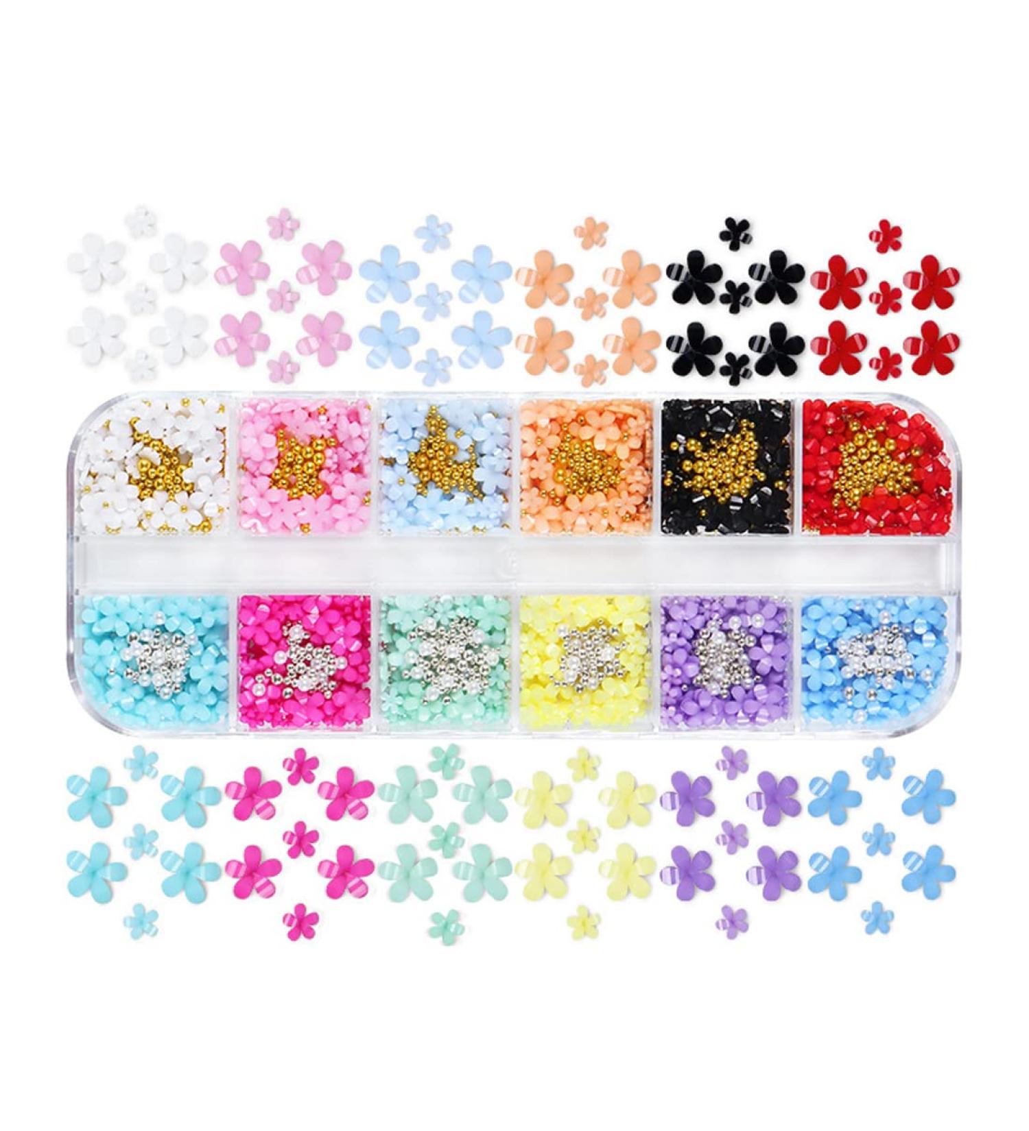 XPEX 12 Grid 3D Flower Nail Charm Set - Acrylic Flower Nail Art Strass 12 Vibrant Colors for DIY Nail Decoration - Buy Online on GoSupps.com