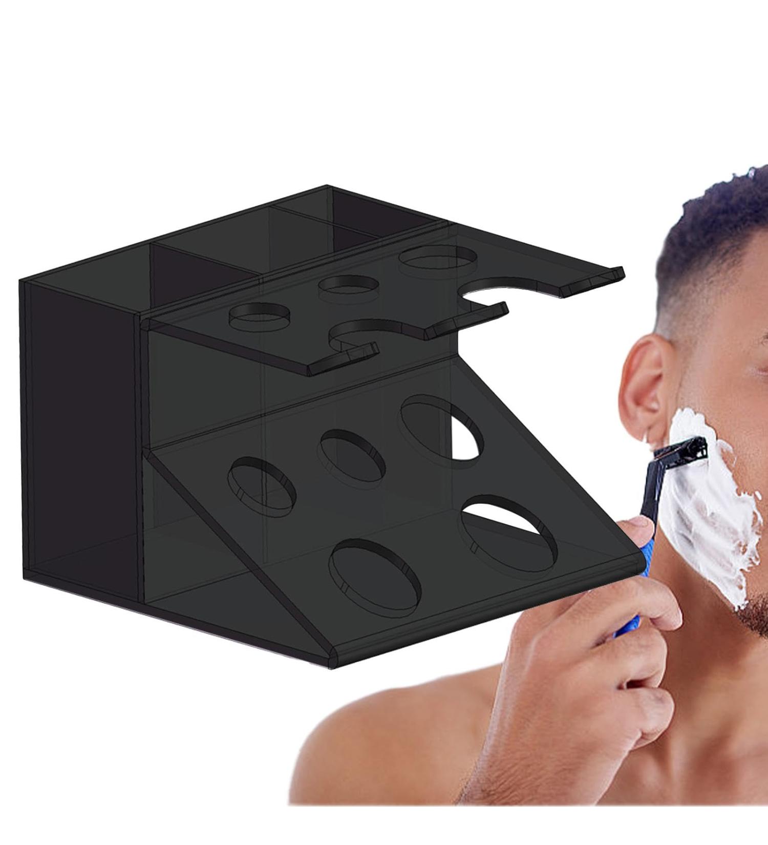 Premium Acrylic Shaver Holder & Multifunctional Cosmetic Organizer | Clear Desktop Stand for Razors Brushes Toothbrushes & Shaving Cream - Teksome - Buy Online on GoSupps.com