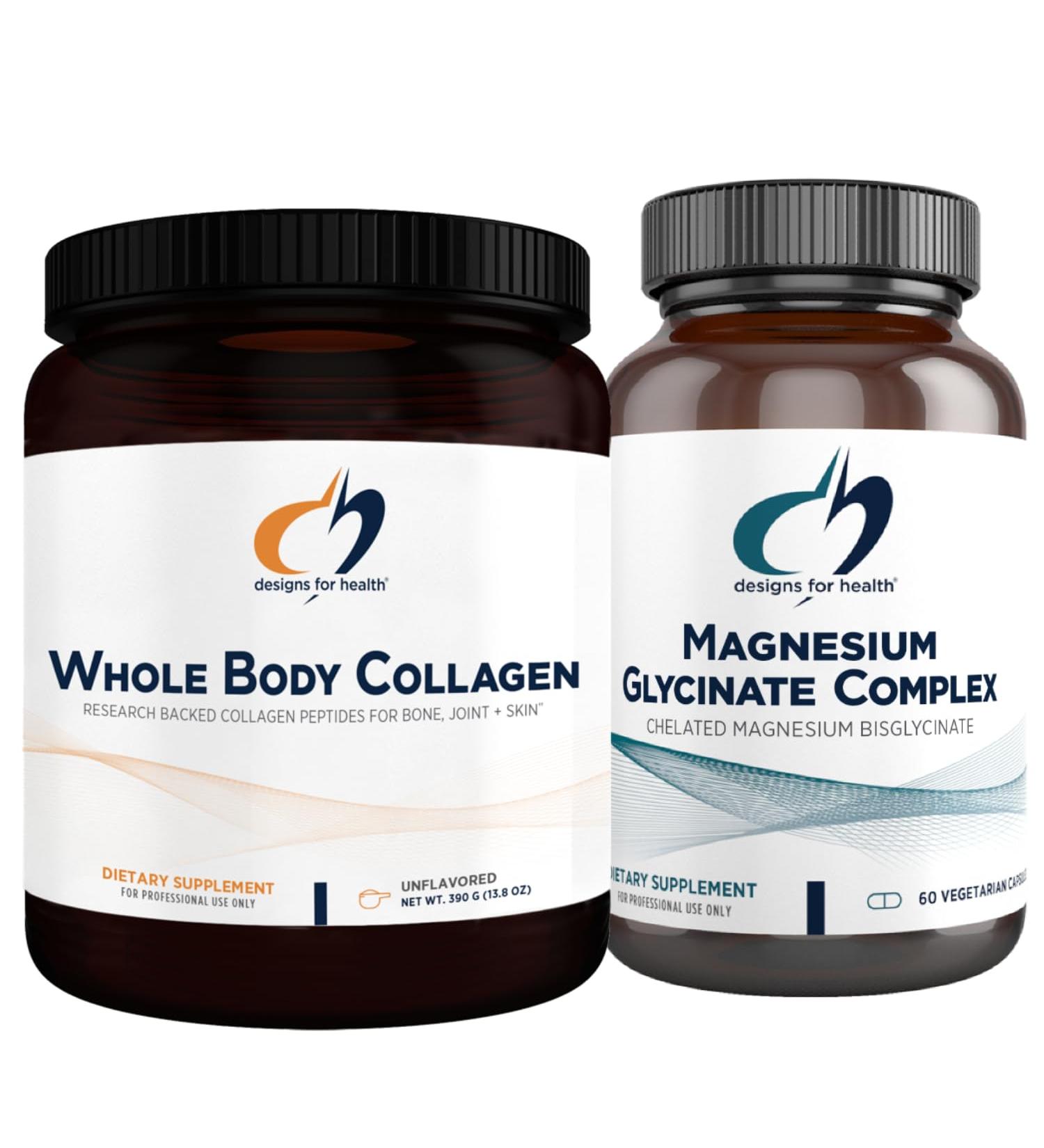 Designs for Health Magnesium Glycinate Complex (60 Capsules) & Whole Body Collagen (30 Servings) Bundle - High Absorption Magnesium with Premium Collagen Powder to Support Bones Skin & Joints - Buy Online on GoSupps.com