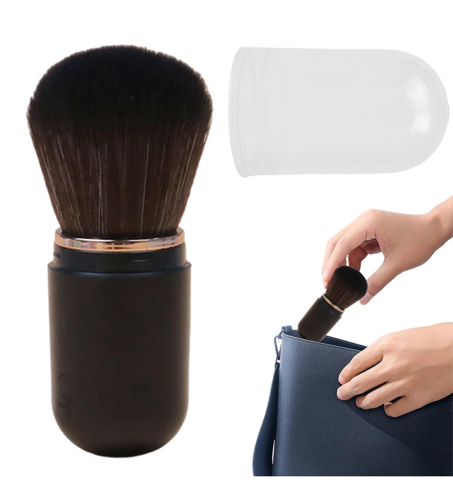 Retractable Makeup Brushes | Portable Makeup Brush Retractable Compact Portable Makeup Travel Blush Lid-Included Soft Bristles for Powder black - Buy Online on GoSupps.com