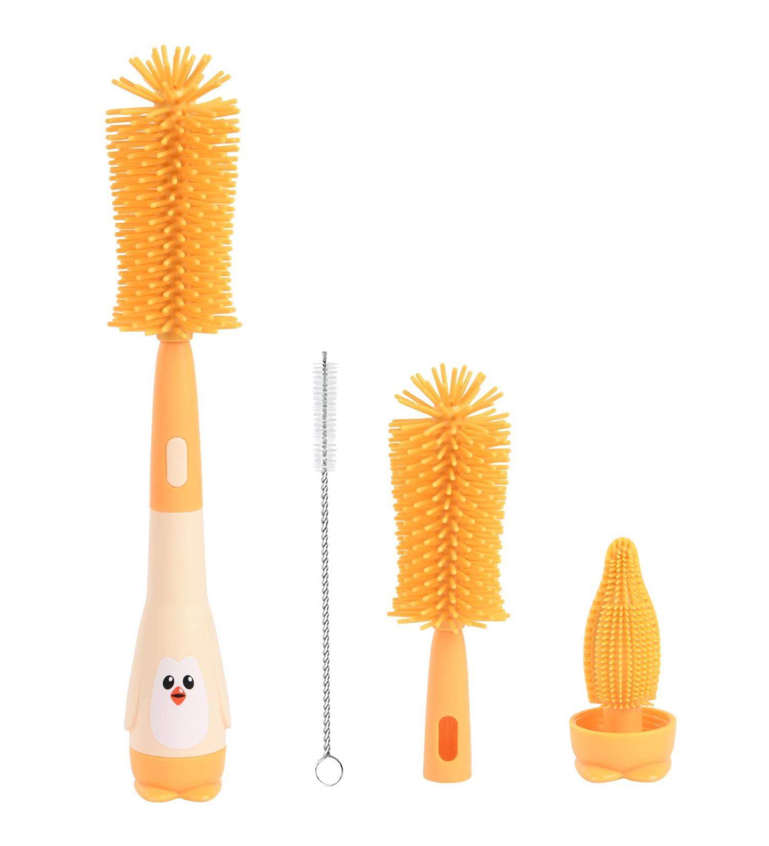 Vicloon 2 in 1 Baby Bottle and Teat Cleaning Brush - Silicone Cleaner for Water Bottles, Glass Cups, and Thermoses | Yellow Penguin - Buy Online on GoSupps.com