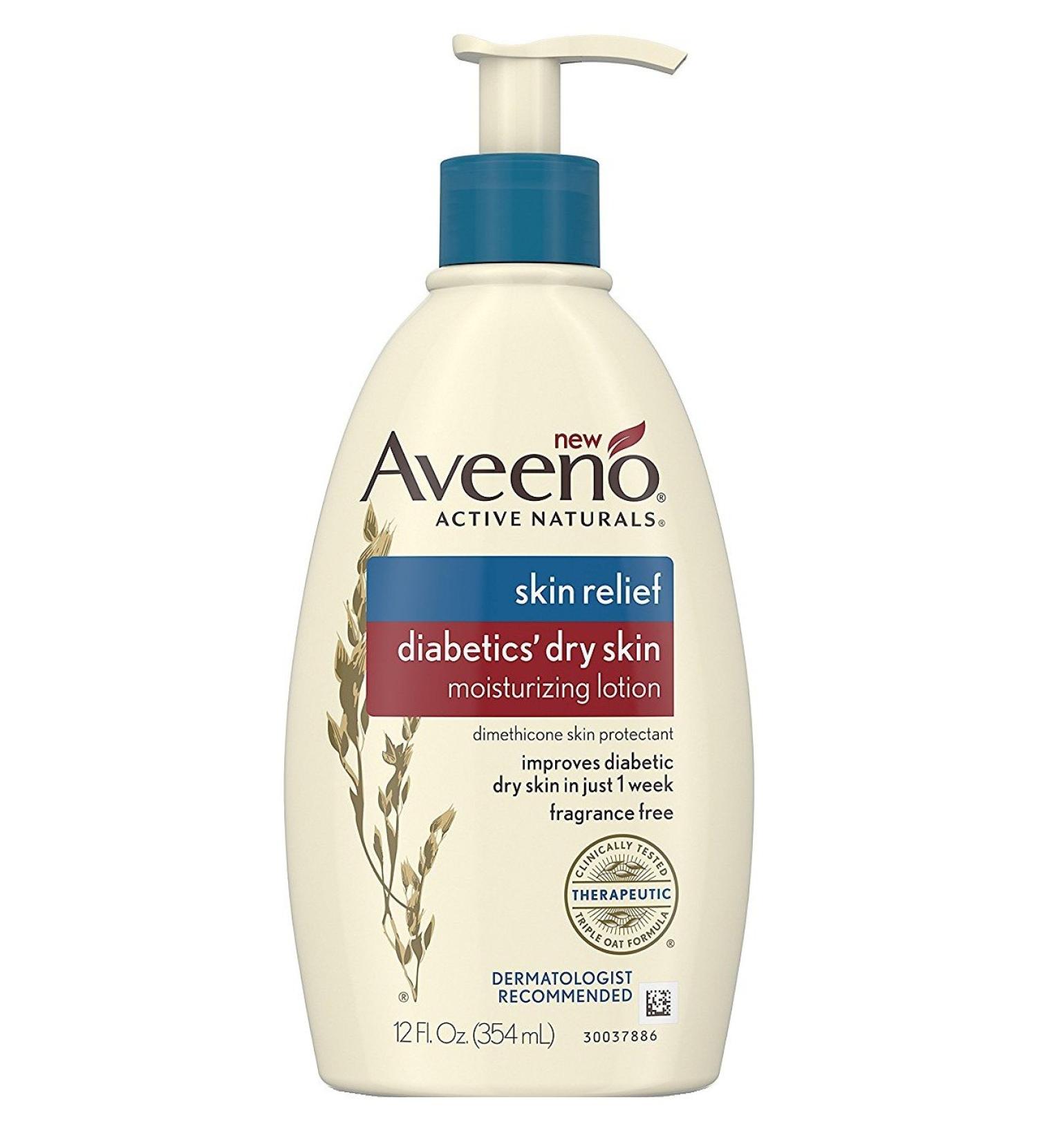 Aveeno Diabetics' Dry Skin Relief Lotion with Triple Oat Complex & Natural Shea Butter Steroid-Free & Fragrance-Free Dimethicone Skin Protectant for Diabetic Skin Care 12 fl. oz (Pack of 2)