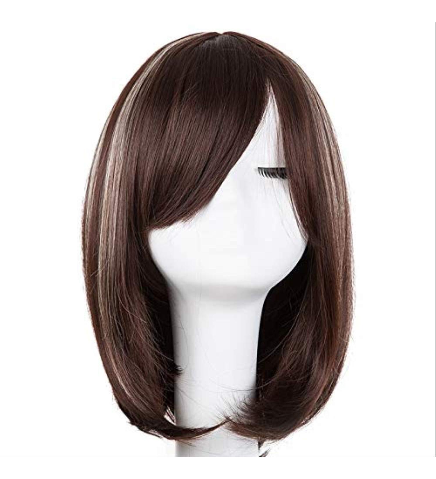 Brown Wig Synthetic Heat Resistant Fiber Middle Part Line With Hairpieces Short Wavy Picture Color Hair
