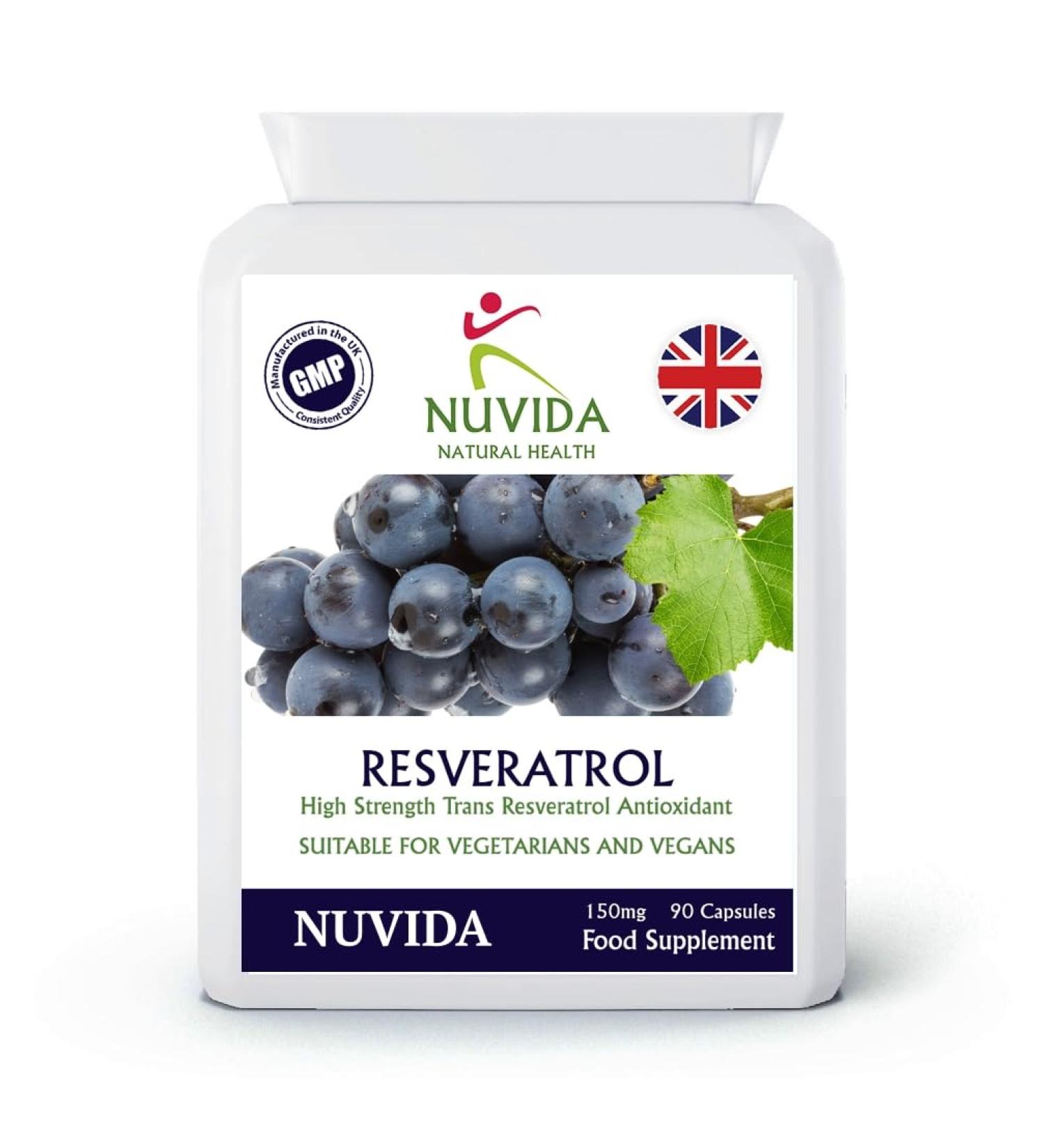 Nuvida Resveratrol Capsules - 90 High Strength Trans-Resveratrol - Antioxidant Supplement - Buy Online on GoSupps.com