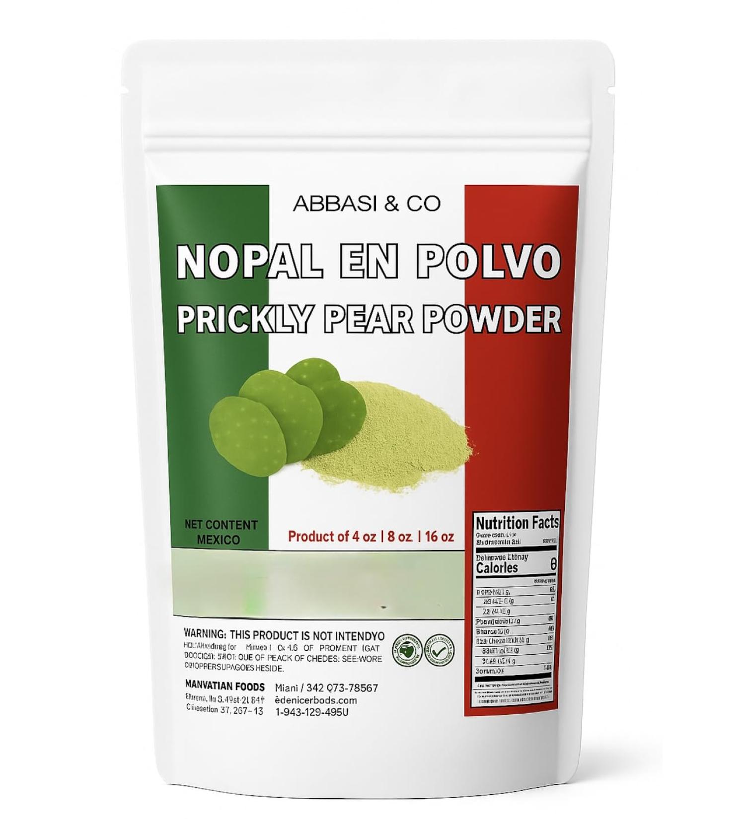 ABBASI & CO Nopal En Polvo Organic Nopal Cactus Powder for Healthy Digestion & Immune Support High in Dietary Fiber Calcium & Vitamin C Vegan Non-GMO and Gluten Free - 8oz Bag