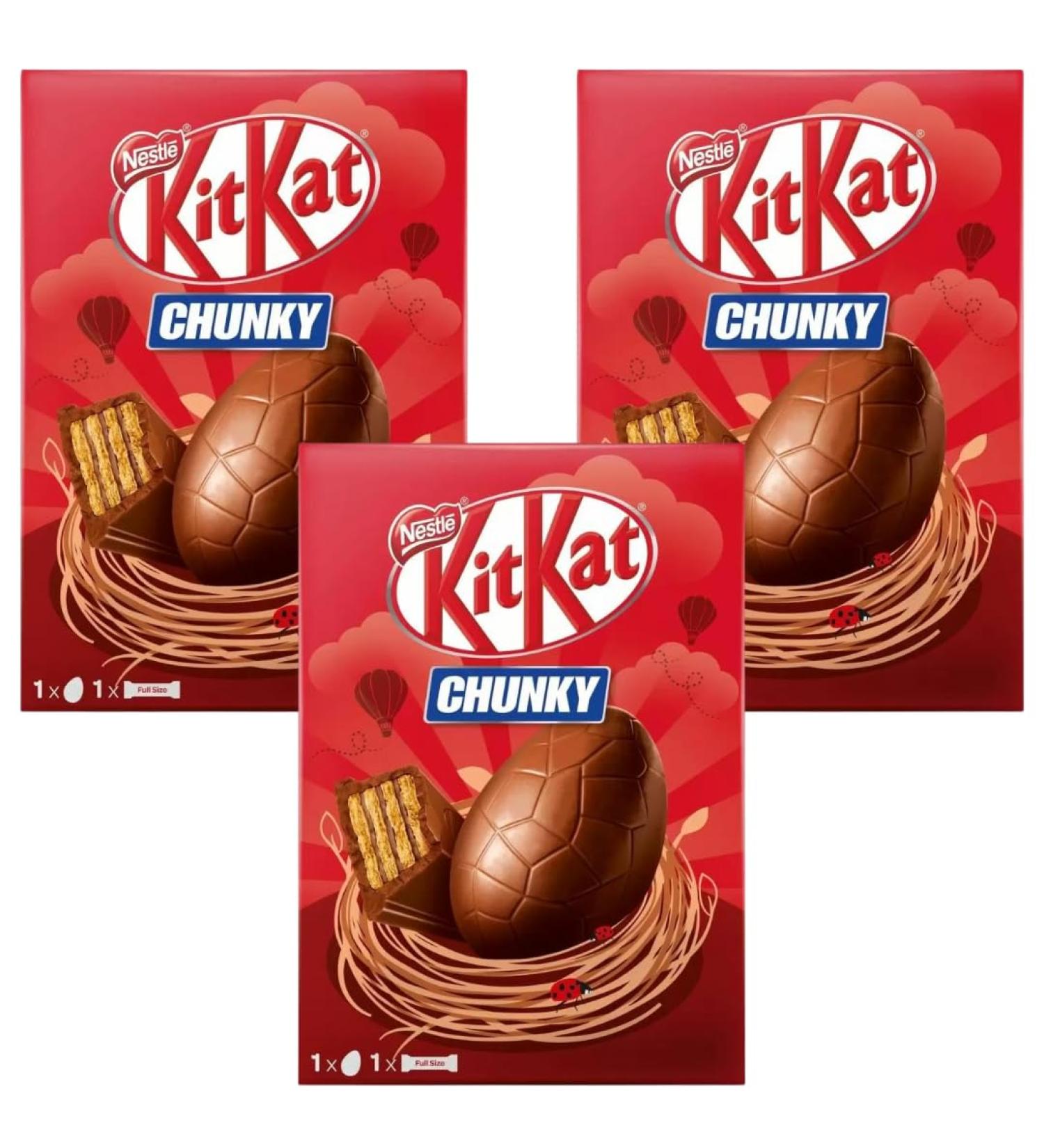 Credo Gifts Easter Egg Bundle With Kit Kat Chunky Milk Chocolate Medium Easter Egg 129g (3 Pack)