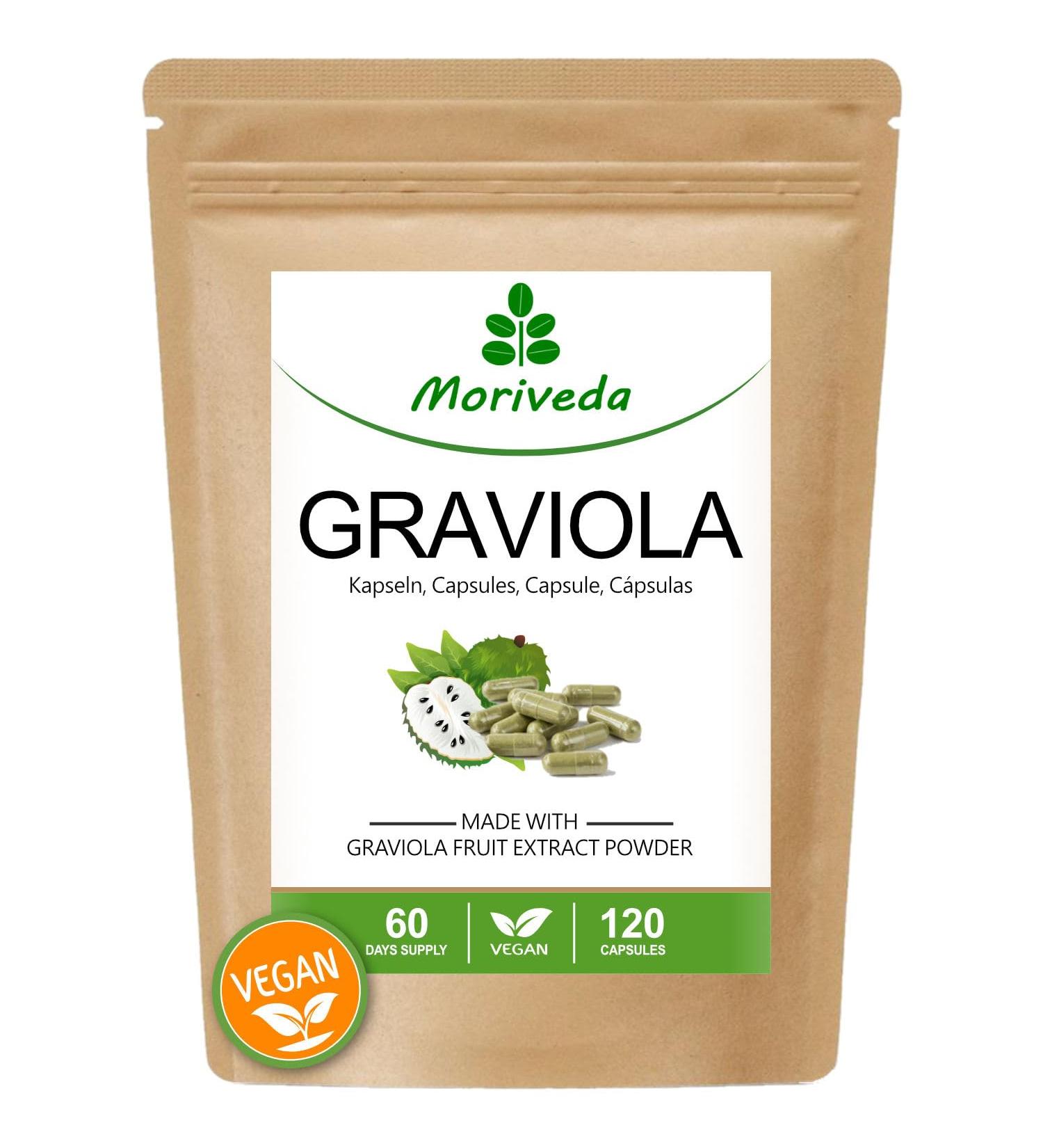 Graviola capsules - 2 months supply - natural fruit extract - metabolic well-being - vegan and gluten free - 1x120 pieces per MoriVeda - Buy Online on GoSupps.com
