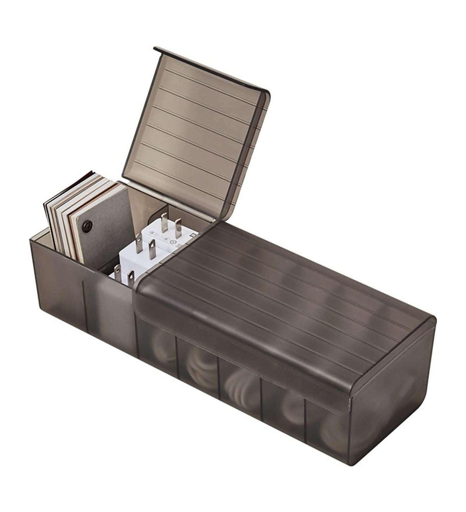 Storage Box Desktop Data Cable Storage Box Mobile Phone Charger Charging Line Classification Divided Box with Cover (Color : Black) - Buy Online on GoSupps.com