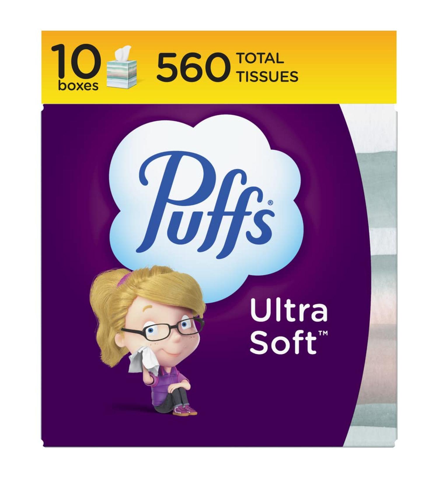 Puffs Ultra Soft Non-Lotion Tissues, 10 Cubes, 56 Tissues per Box - Pack of 10 - Buy Online on GoSupps.com