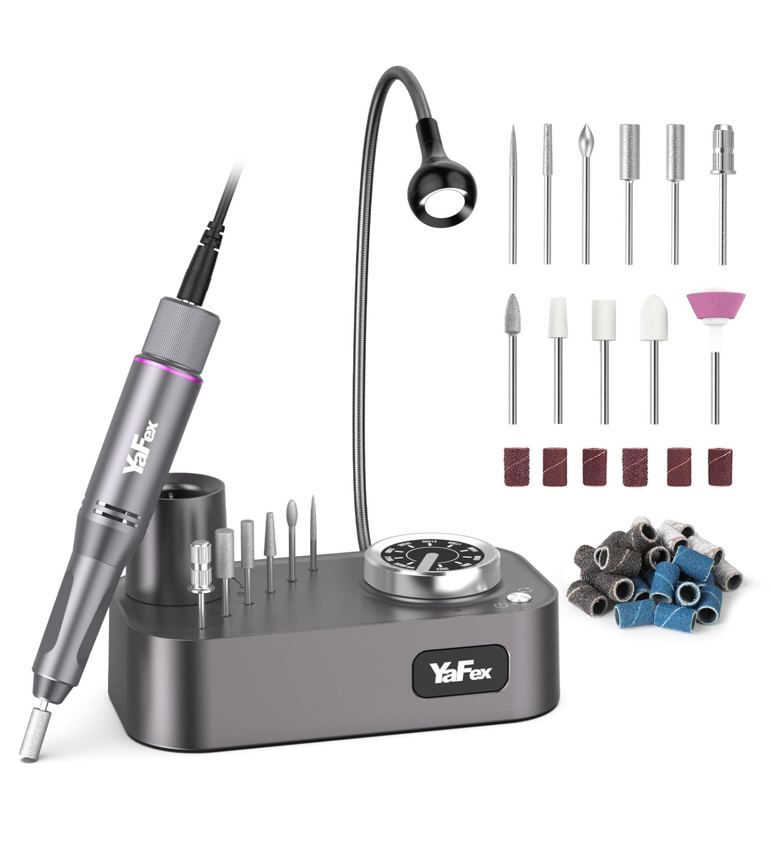Yafex 11-in-1 Nail Milling Mills - 35000 RPM Electric Nail Cutter & Manicure Set with LED Lamp for Gelnails - Professional Pedicure & Nail File in Gray - Buy Online on GoSupps.com