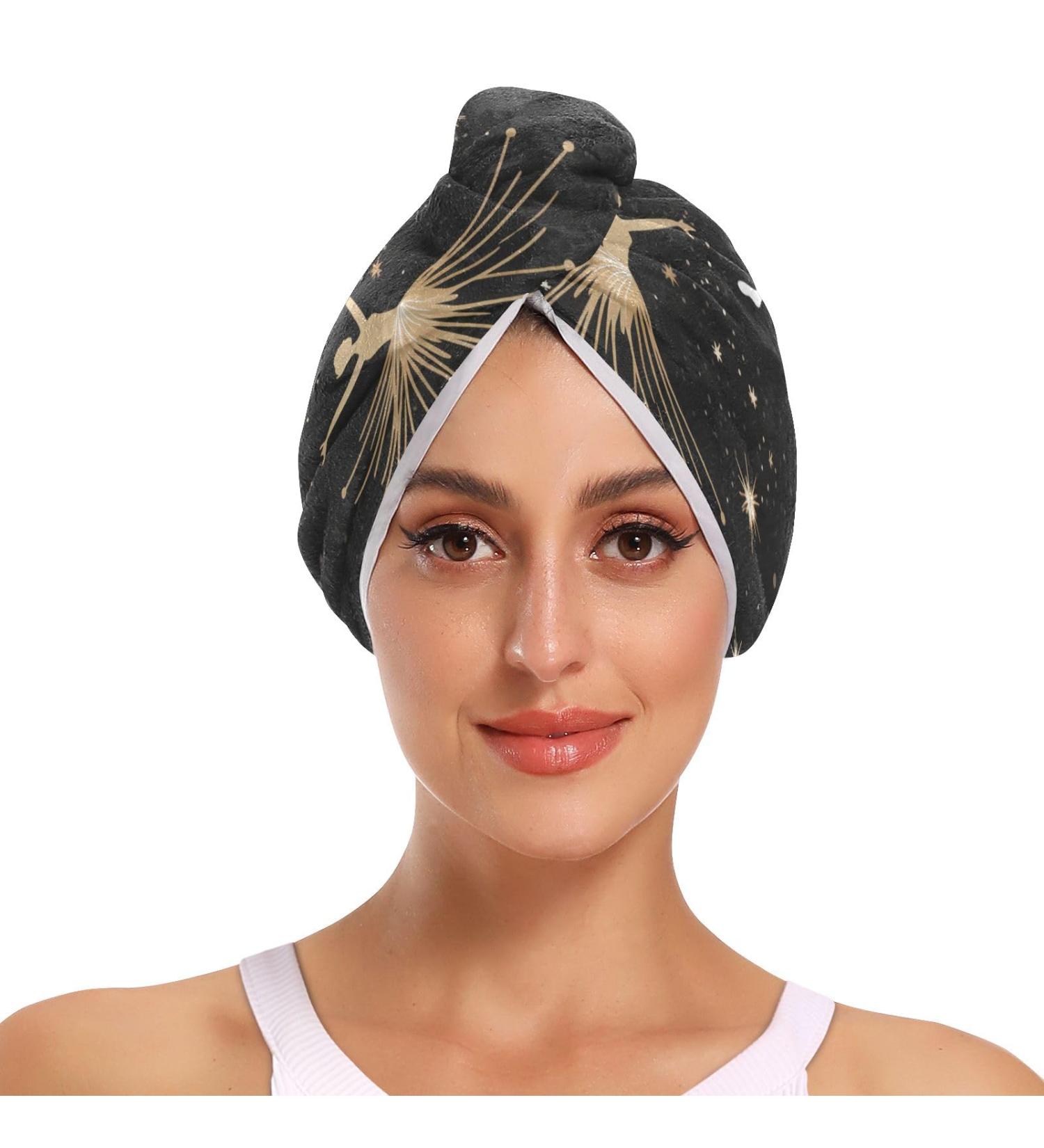 Gold Ballerinas Hair Towel 2 Pack - Super Absorbent & Quick Dry Hair Turbans for Women & Girls - Perfect Hair Drying Solution - Buy Online on GoSupps.com