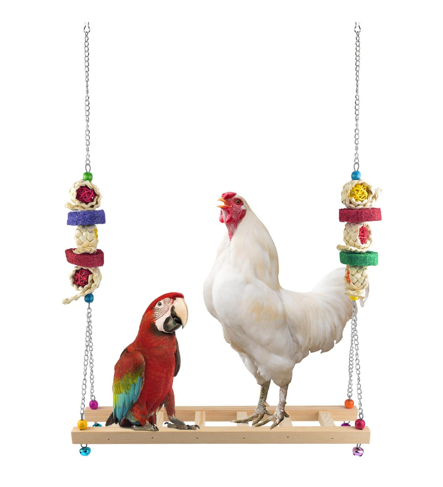 ERKOON Handmade Chicken Swing Ladder Toy with Natural Wooden Perch for Hens - Ideal for Chicken Coops and Bird Cages - Buy Online on GoSupps.com