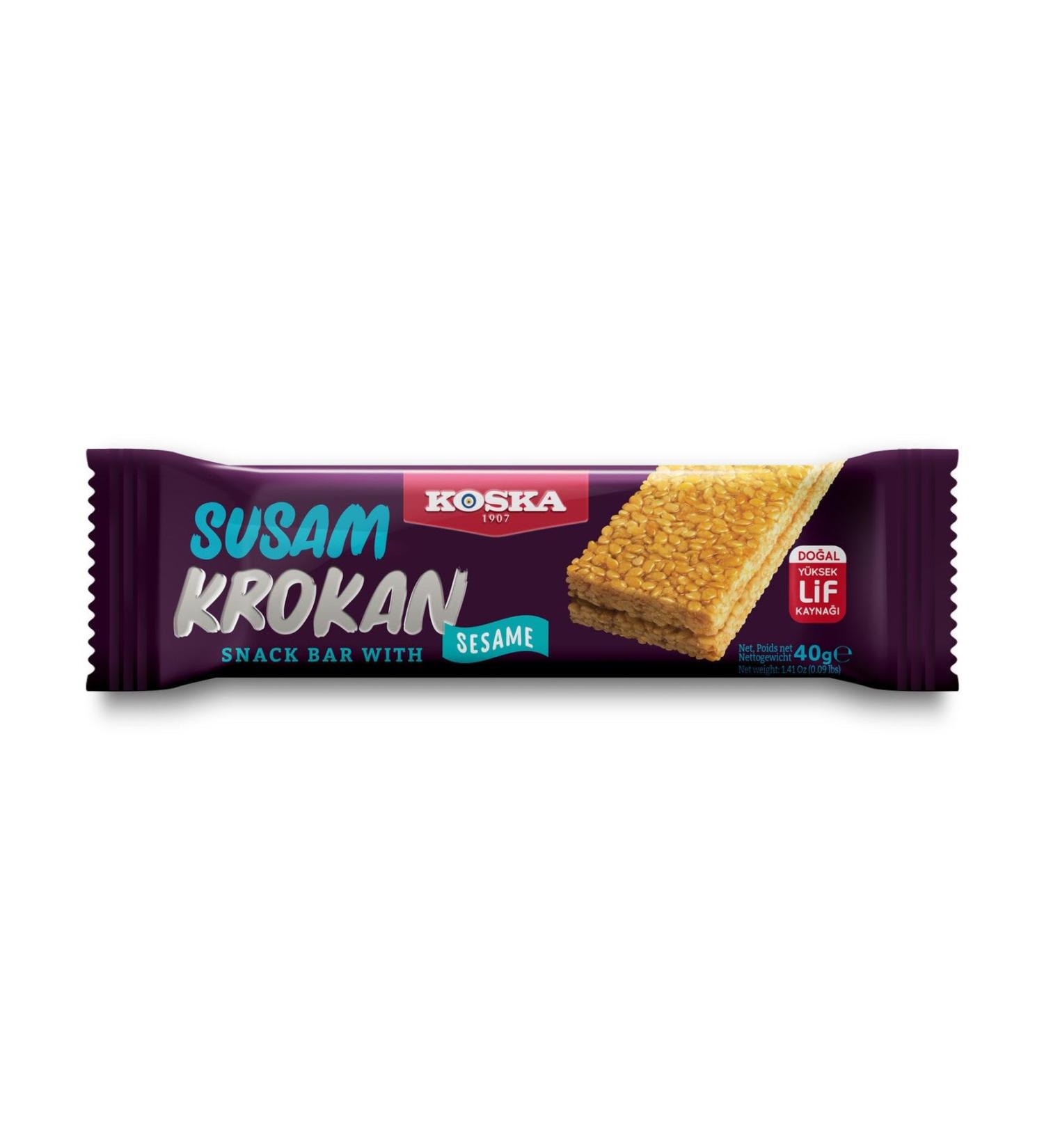 KOSKA Sesame Snack Bar 12 Pieces - Display Box - 12x40g - Turkish Sesame - Kosher & Halal Certified - Sesame Snack 40 Gr. (12 Pack