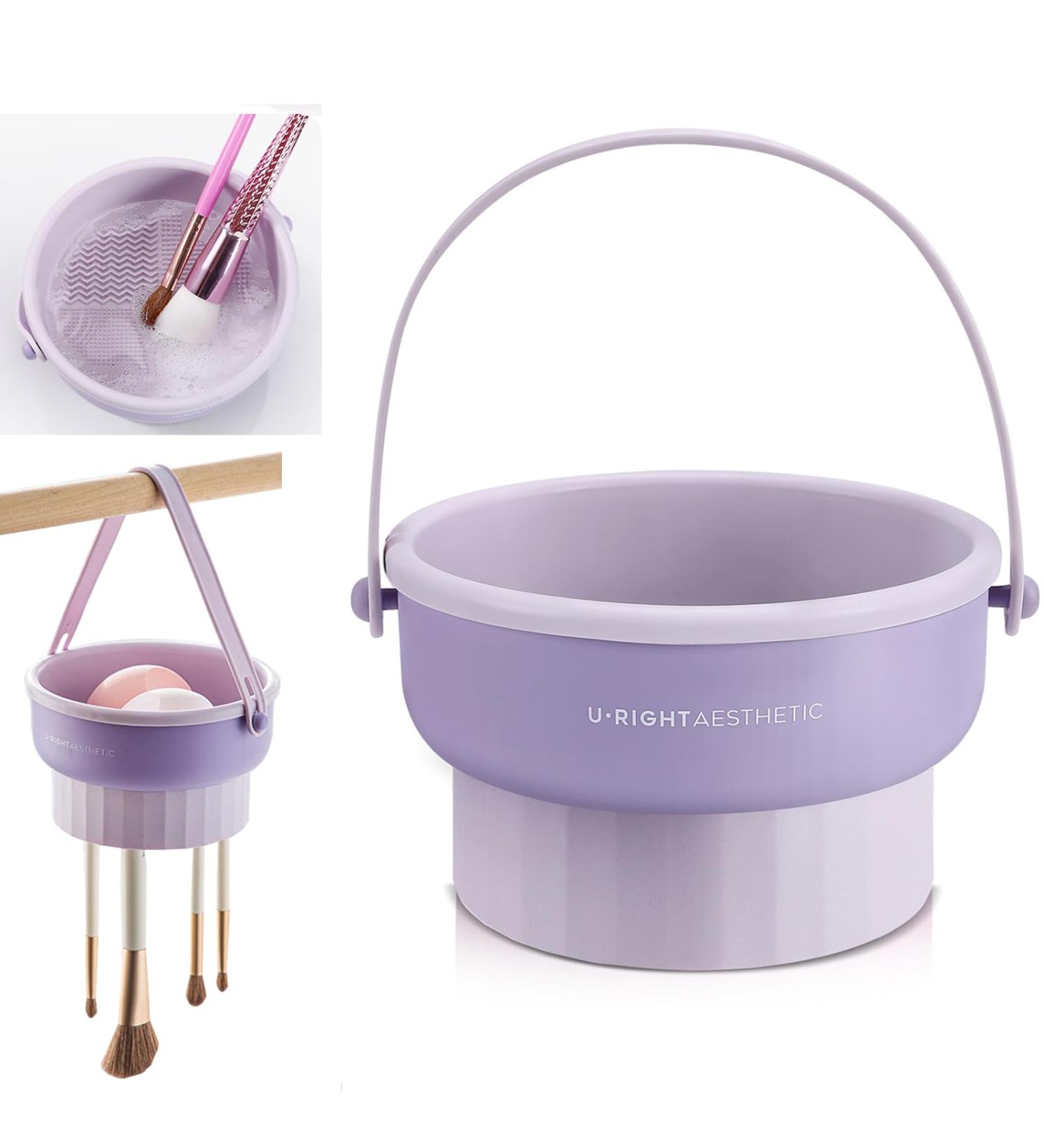 3 in 1 Brush Cleaning Mat & Dryer - Silicone Makeup Brush Cleaner Bowl for Brushes Sponges & Powders - Purple - Buy Online on GoSupps.com