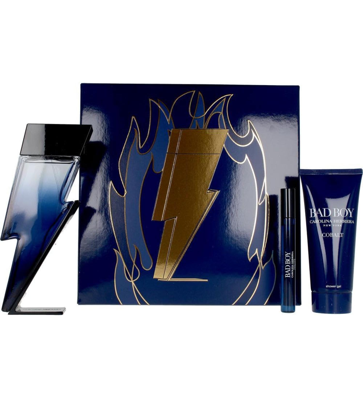 Carolina Herrera 3-Pcs Gift Set Bad Boy Cobalt Eau De Parfum (Eau De Parfum 3.4 Fl Oz + Shower Gel 3.4 Fl Oz+ Eau De Parfum 0.34 Fl Oz)