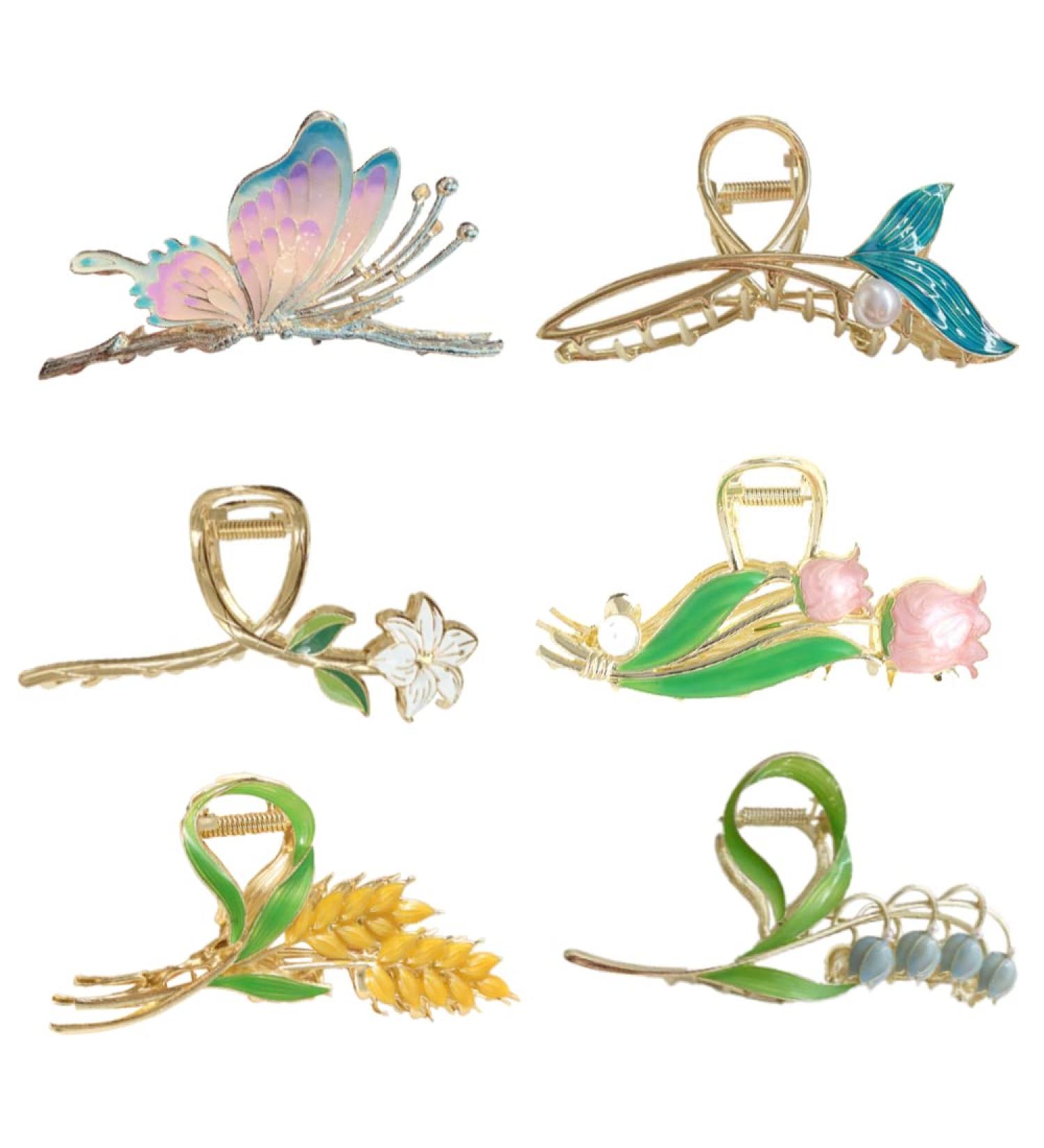 Buy 6-Piece Butterfly & Fishtail Hair Clip Set | Tulip & Large Flower Hair Accessories for Stylish Hairstyles - International Shipping - Buy Online on GoSupps.com
