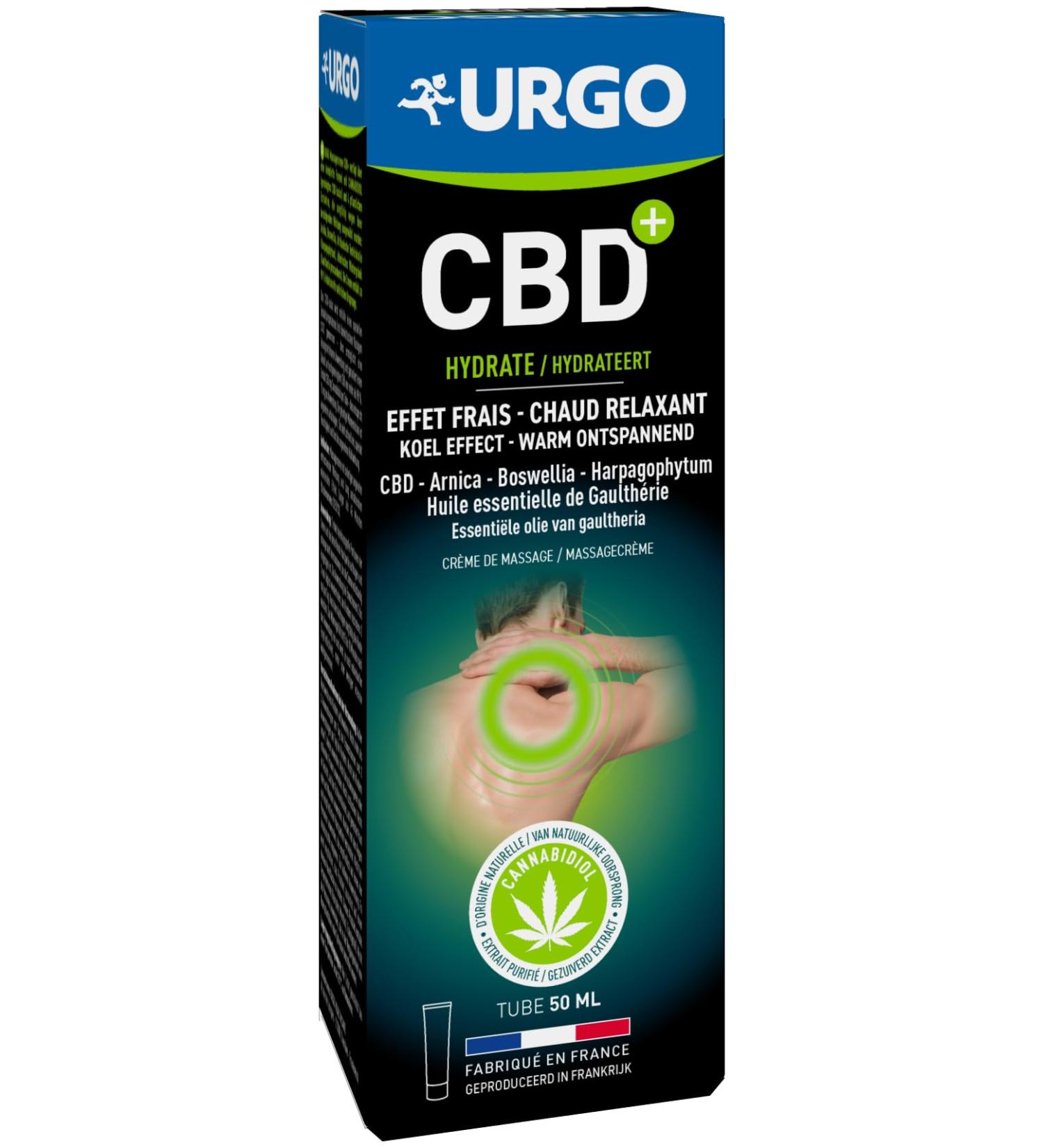 Urgo - CBD+ Moisturizing Cream - Hot/Cold Effect - 98% Natural Origin Massage Cream - From 7 years old - 50 ML Tube - Buy Online on GoSupps.com