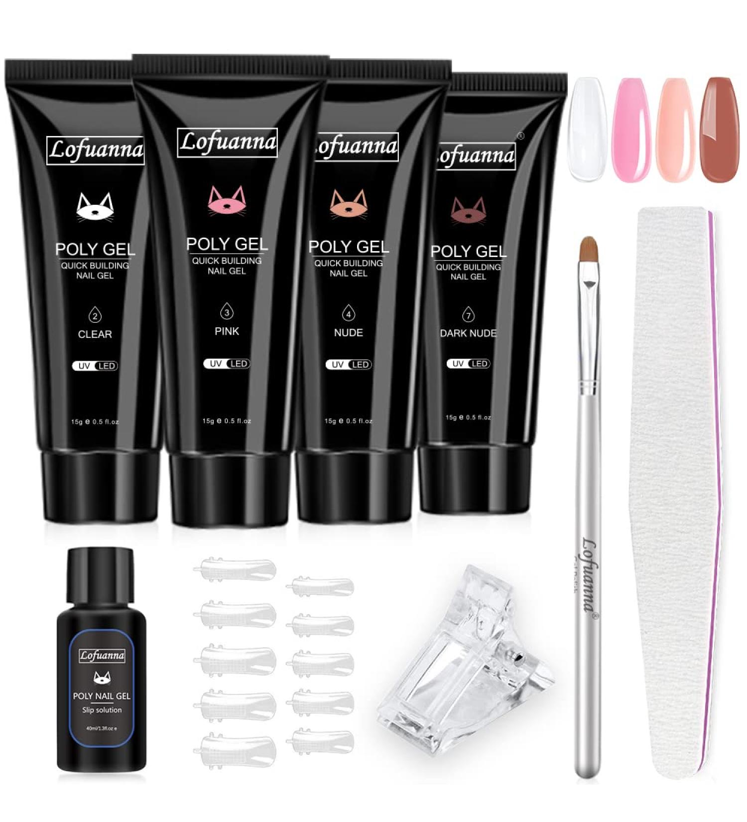Lofuanna 4PCS Poly Gel Nail Kit - Extension Gel Starter Kit with Slip Solution - Professional Technician French Kit - Clear, Pink, Dark Nude, Nude Colors - Buy Online on GoSupps.com