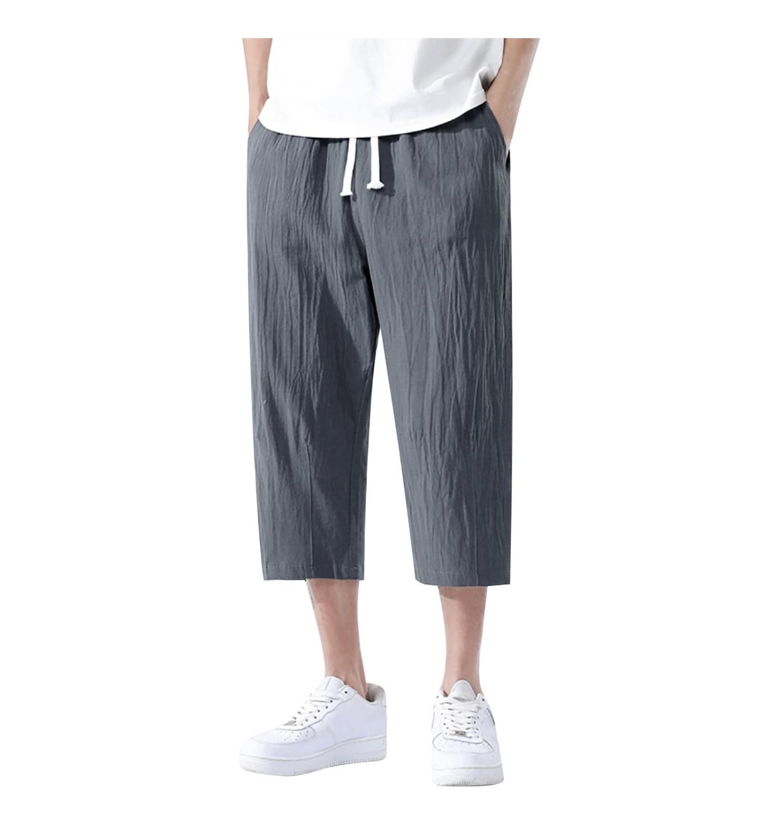 CEWIFO Men's Jogging Pants - Comfortable Casual Linen & Cotton Shorts | Summer Wear | Size XL Dark Gray - Buy Online on GoSupps.com