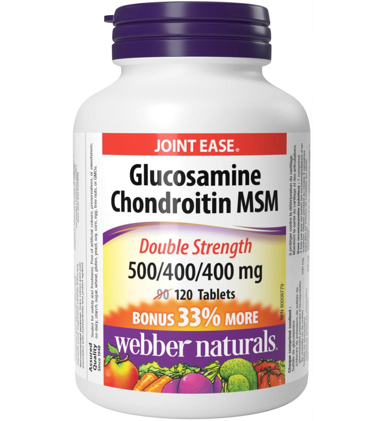 Webber Naturals Glucosamine Chondroitin MSM Double Strength 120 Tablets Helps Relieve Joint Pain Associated with Osteoarthritis - Buy Online on GoSupps.com