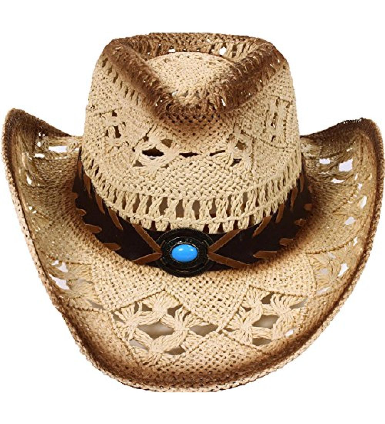 Western Style Cowboy & Cowgirl Straw Hat with Bull Bead Band - Beige - Buy Online on GoSupps.com