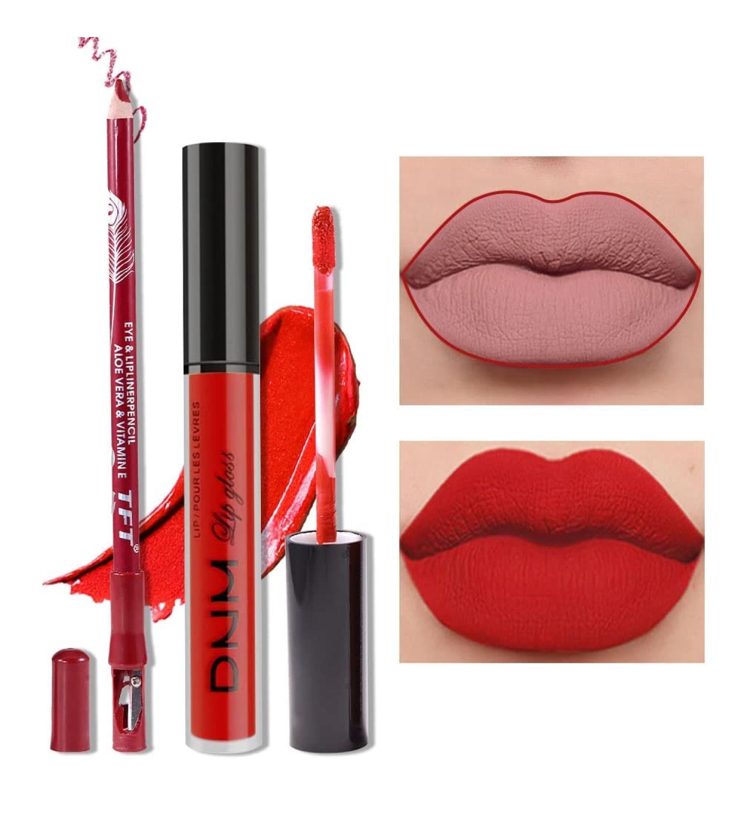 Ruby Red Matte Lipstick and Lip Liner Set - Long Lasting Waterproof Makeup Stain - 24H Lip Gloss - Pack of 2 - 0.21 Fl Oz - Buy Online on GoSupps.com