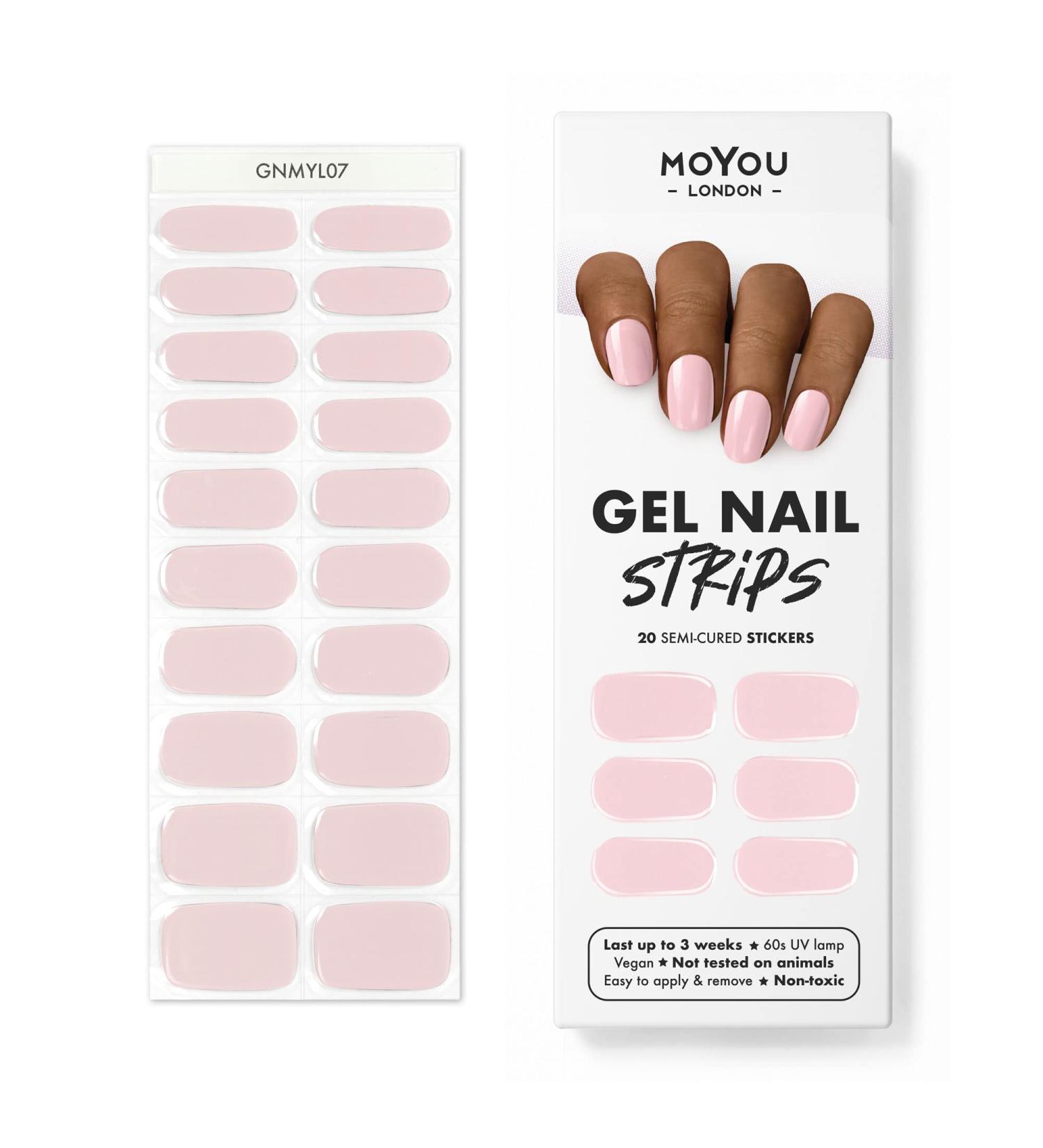 Moyou London Gel Nail Wraps - 20 Pcs Semi Cured Strips for Salon-Quality Manicure - Rose Quarts Design with Nail File & Cuticle Stick - UV/LED Lamp Required - Buy Online on GoSupps.com
