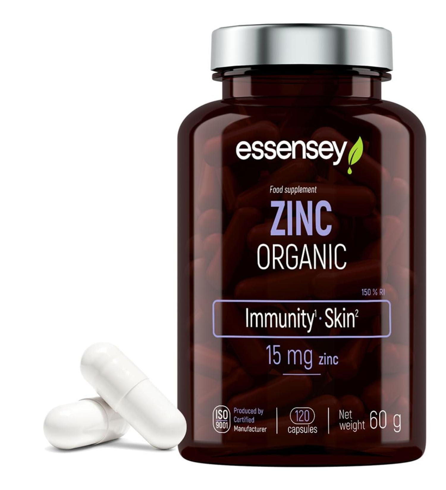  ESSENSEY ESSENSEY - Organic zinc (zinc gluconate) I 120 capsules I 15 mg per recommended daily dose I 120 days of dietary supplement I For vegetarians - Buy Online on GoSupps.com