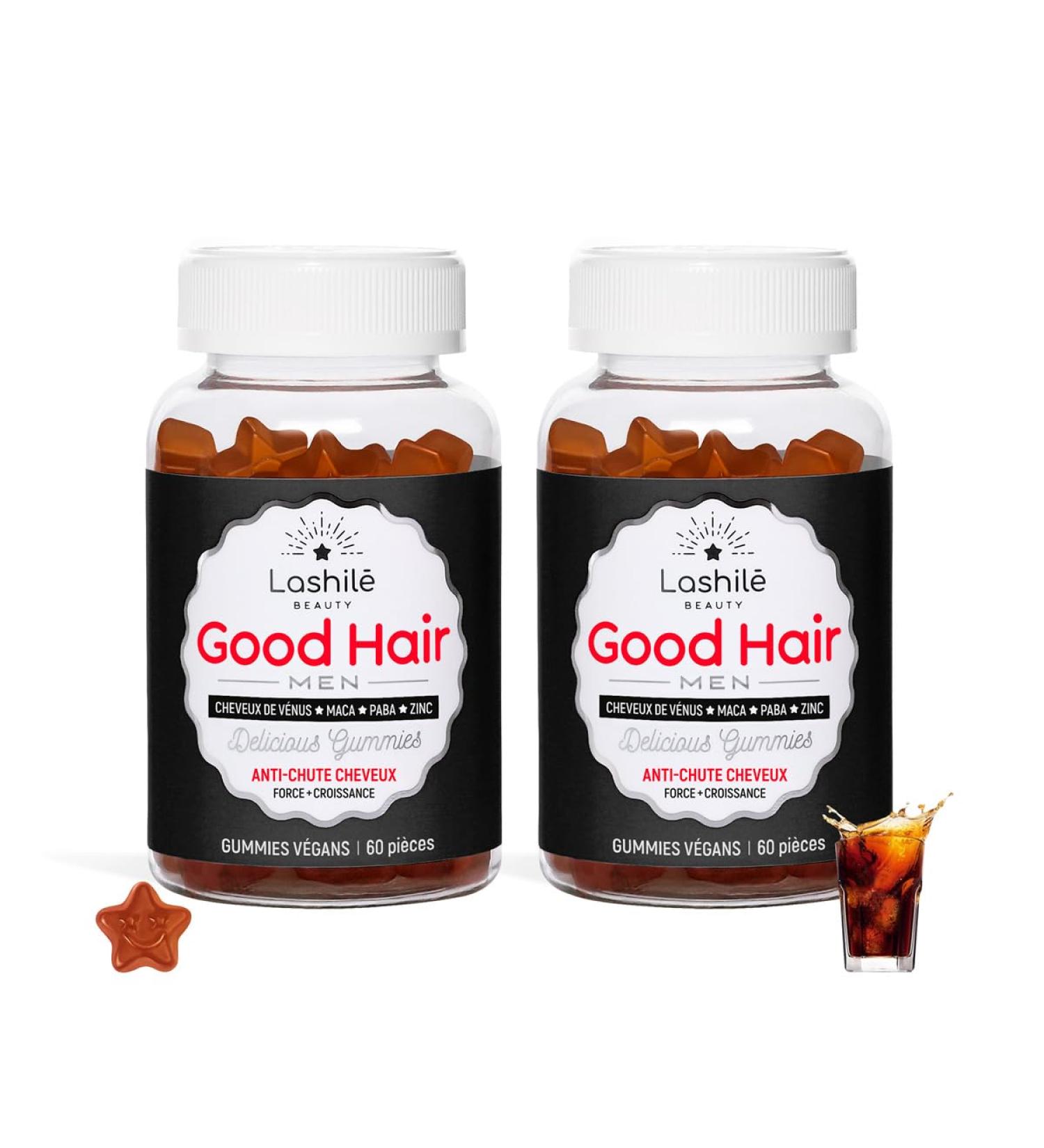 Lashil Beauty - Good Hair Men Vitamins - Anti-hair loss for men - 2 months cure - 120 gummies - Made in France - Zinc Vitamin B6 Vitamin B10 Maca Paba Horsetail - Buy Online on GoSupps.com