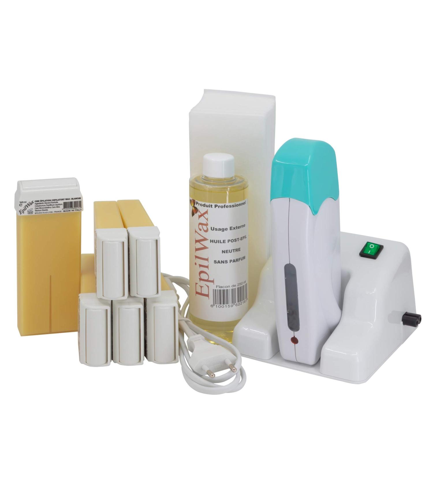 Epilwax Hair Removal Waxing Kit - 6 Roll-on Cartridges, Heater, 100 Strips & Waxing Oil (Vanilla) - Buy Online on GoSupps.com