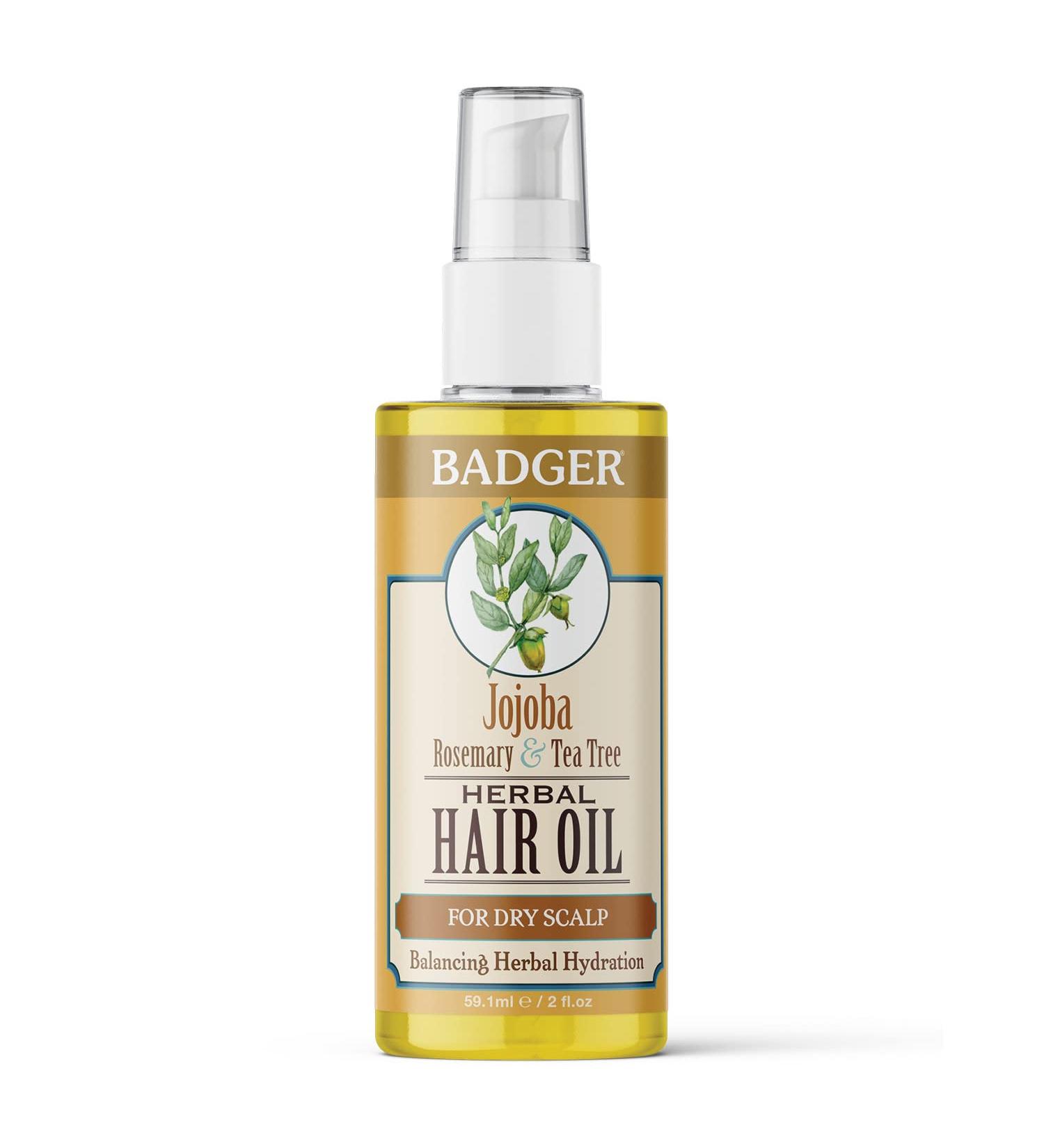 Badger Herbal Hair Oil - Jojoba, Rosemary & Tea Tree 2 fl oz | Natural Hair Care - Buy Online on GoSupps.com