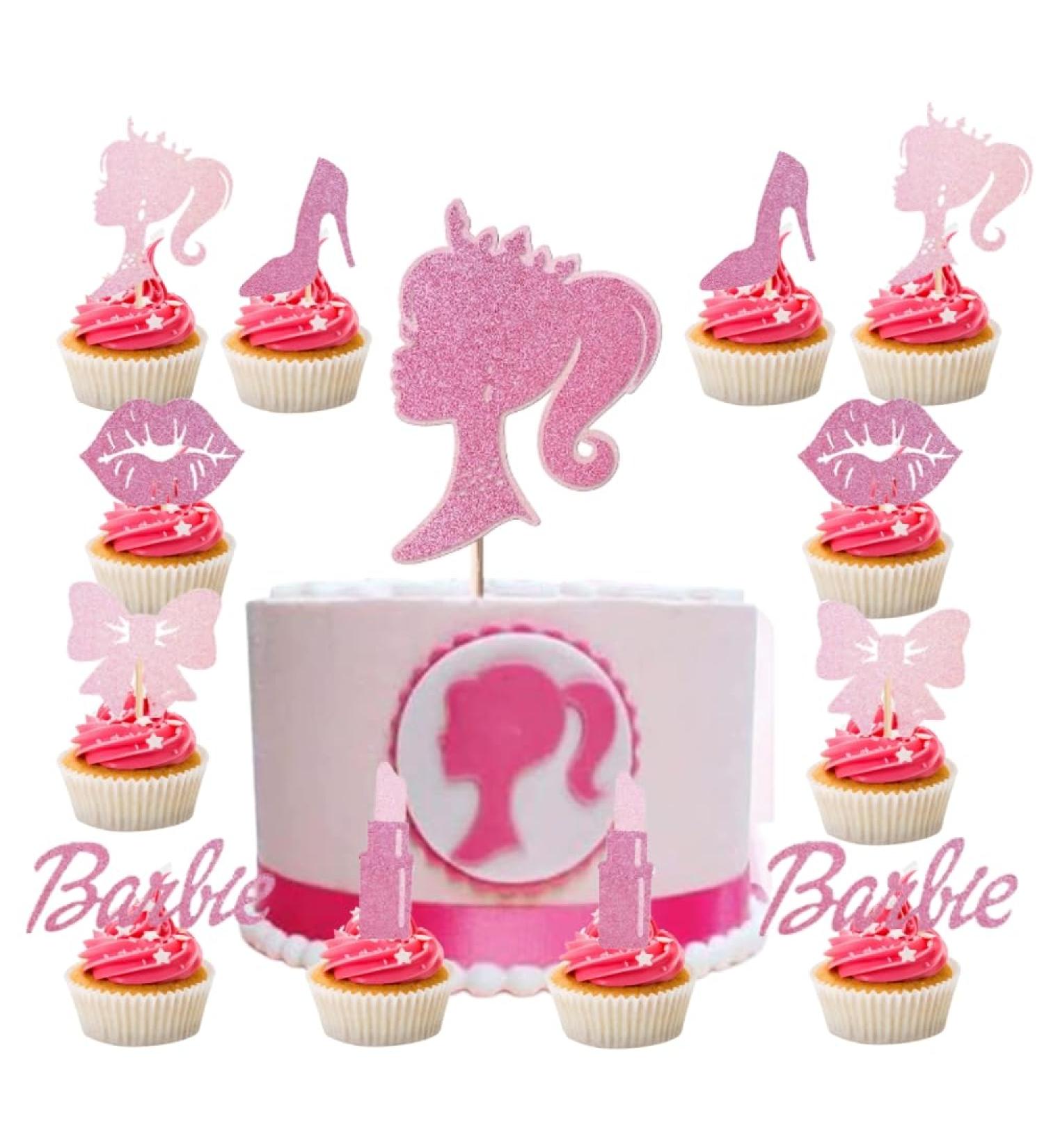 25 PCS Pink Birthday Party Supplies Girl Cupcake Toppers Glitter High Heel Lipstick Bow Tie Cupcake Picks Decorations for Wedding Anniversary Multi - Buy Online on GoSupps.com