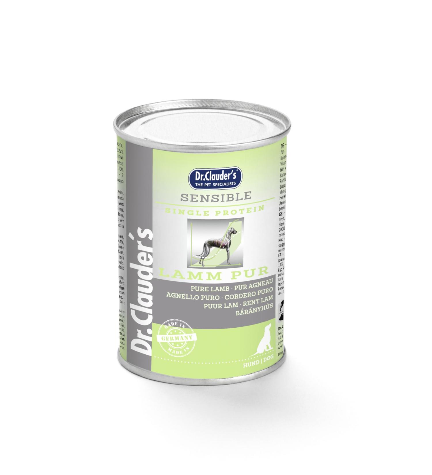 Dr. Clauder's - Wet Dog Food - Sensitive Diet Variety - Specific Diet - Super Premium Product - 6 x 400 g - 6 x 400 g - Pure Lamb