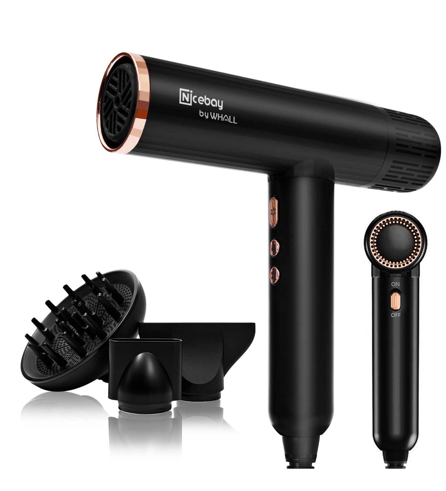 Nicebay Ionic Hair Dryer with Diffuser | 110000RPM Brushless Motor | Fast Drying Lightweight 1600W Hairdryer | Auto-Cleaning | Low Noise | 3 Attachments | Black&Gold - Buy Online on GoSupps.com