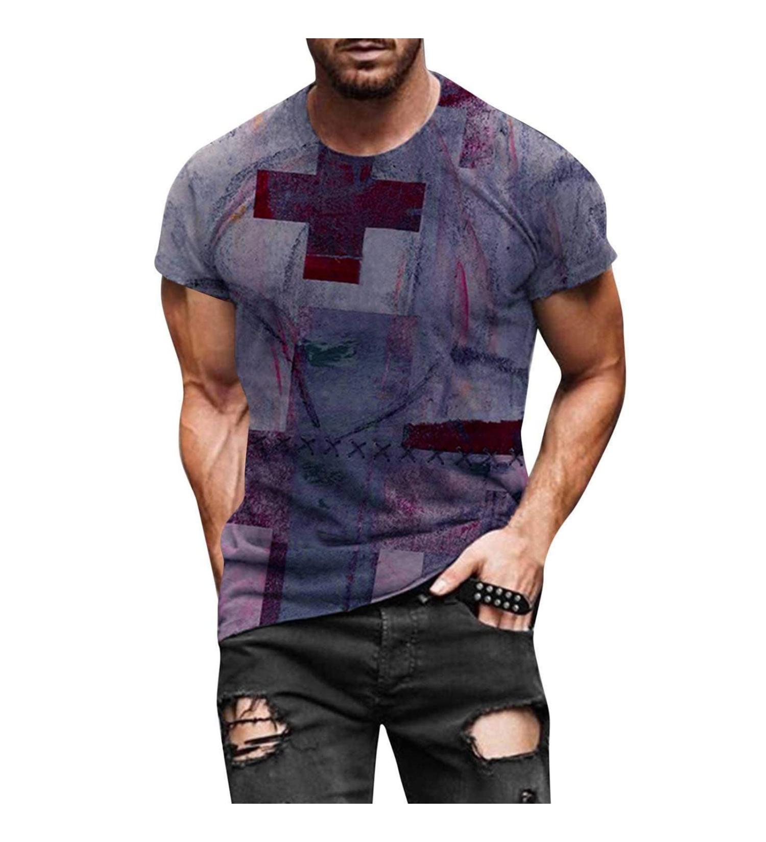 YLDMYLFF Men's Printed Round Collar Short Sleeve Dress Shirt Studs - Wine XX-Large - Buy Online on GoSupps.com