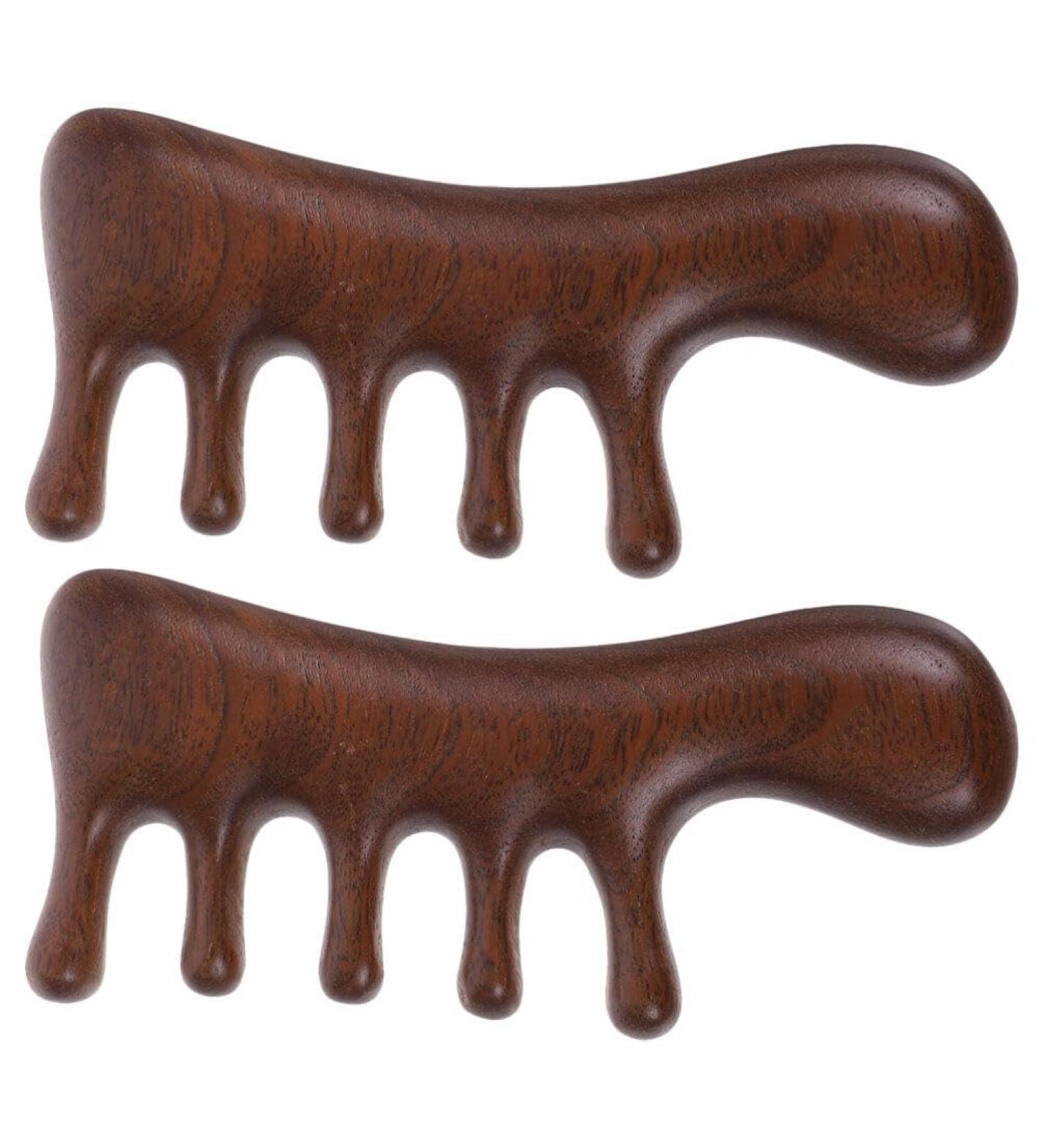 Patkaw Scalp Massage Comb Set - 2 Natural Wooden Wide Tooth Hair Combs | Antistatic Sandalwood Gua Sha & Head Massage Device - Buy Online on GoSupps.com