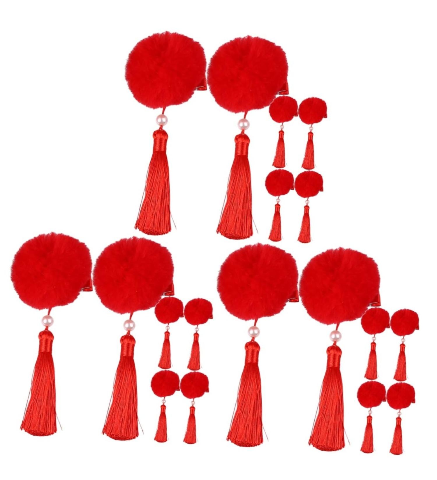 minkissy 9 Pairs Tassel Hair Ball Hair Clip Girl Hair Accessories Hair Barrettes for Thick Hair Chinese New Year Hair Barrettes Red Long Tassels Flower Head Artificial Fur Girl Child - Buy Online on GoSupps.com