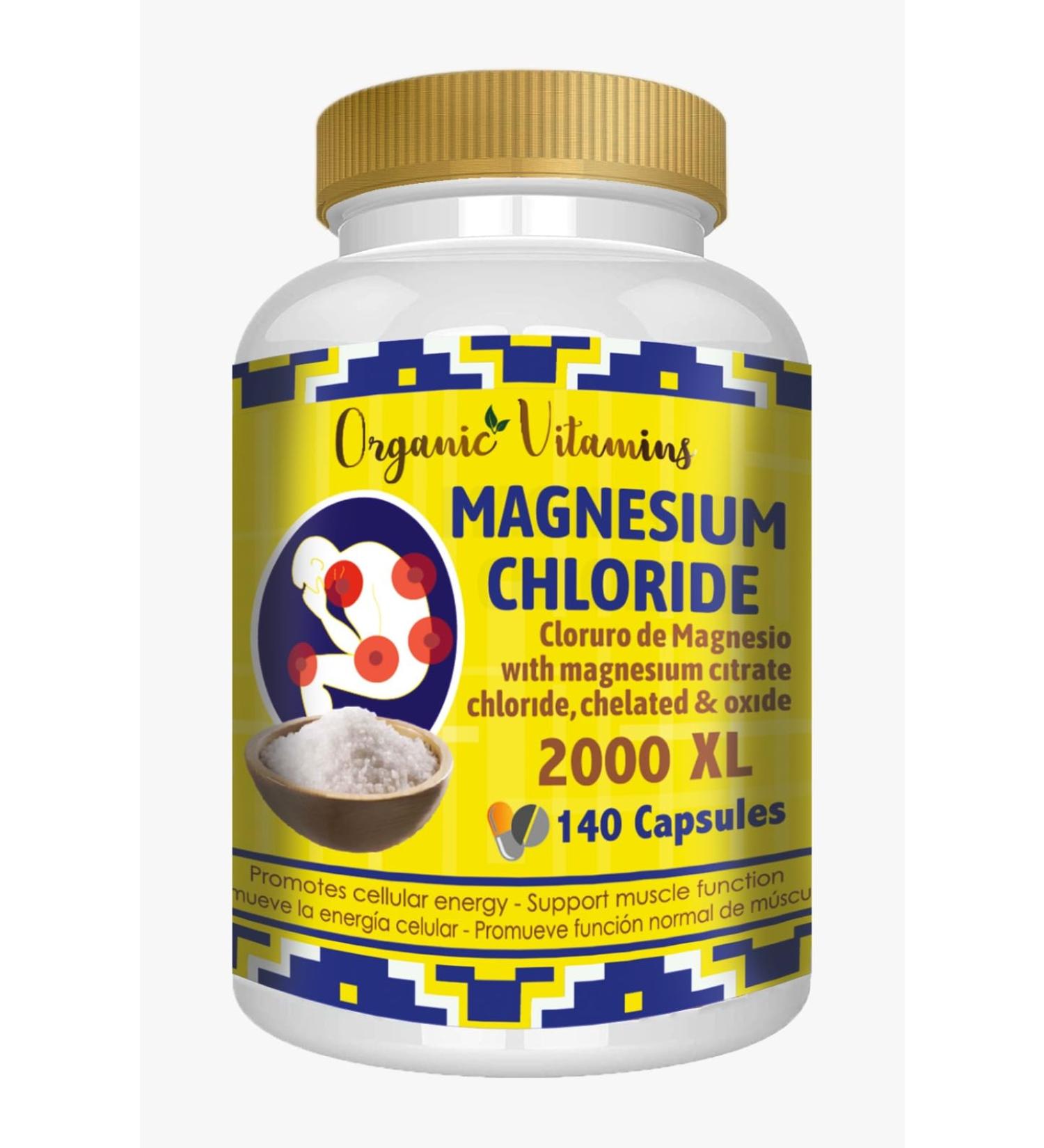 Magnesium Chloride (cloruro de magnesio) 140 Capsules - High Absorption Magnesium Supplement with Citrate chelated and Oxide High Potency Mg. Easy to Swallow Non-GMO 140 Count (Pack of 1)