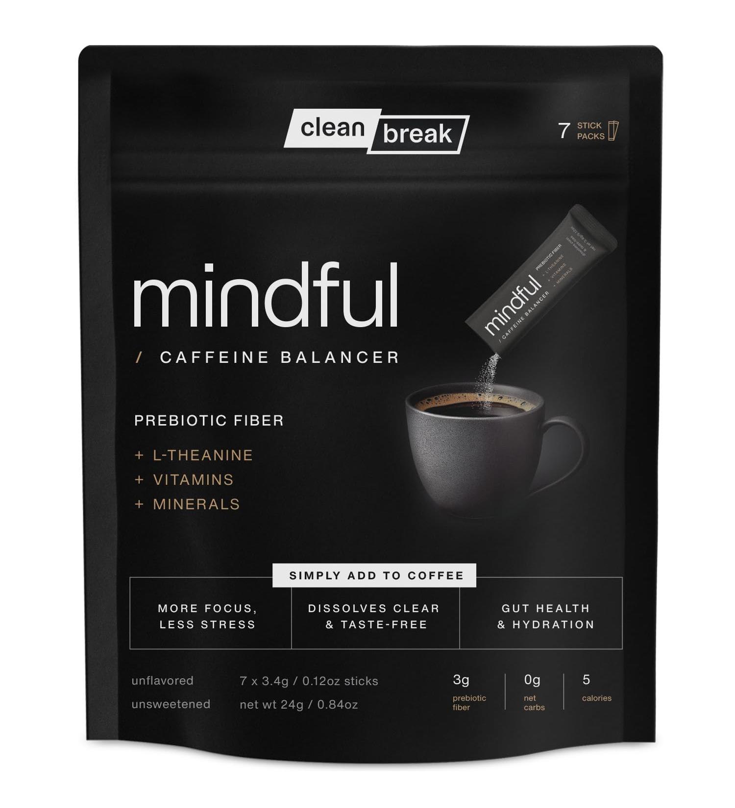 Mindful Tasteless Prebiotic Fiber for Your Coffee - Enhanced with L-Theanine Magnesium B Vitamins - Dissolves Clear & Taste-Free - Unflavored Unsweetened (7 Count) 7 Count (Pack of 1) - Buy Online on GoSupps.com