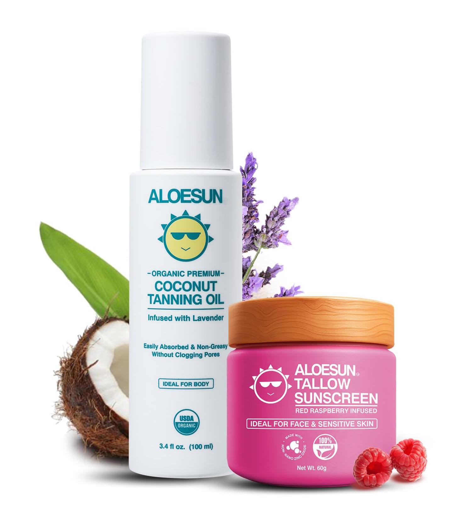 Organic Tanning Oil & Beef Tallow Sunscreen Bundle - Natural SPF 30 Protection with Coconut Lavender Scent - Reef Safe Mineral Sunblock & Moisturizing Tan Spray - Vegan Travel Size Set - Buy Online on GoSupps.com