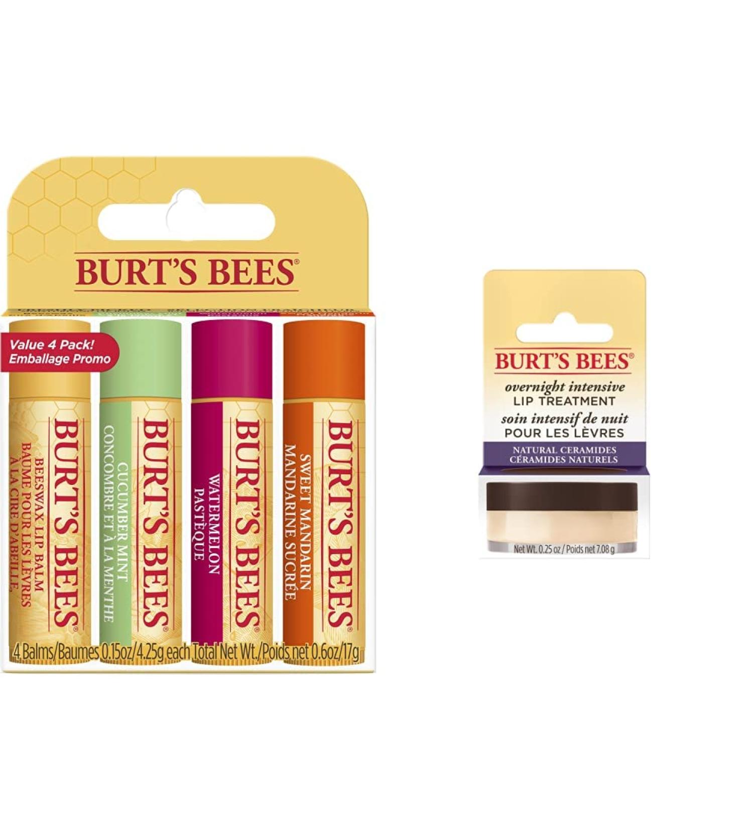 Burt's Bees 100% Natural Lip Balm 4-Pack & Intensive Night Care Bundle - Moisturizing Lip Care for Soft Lips - Buy Online on GoSupps.com