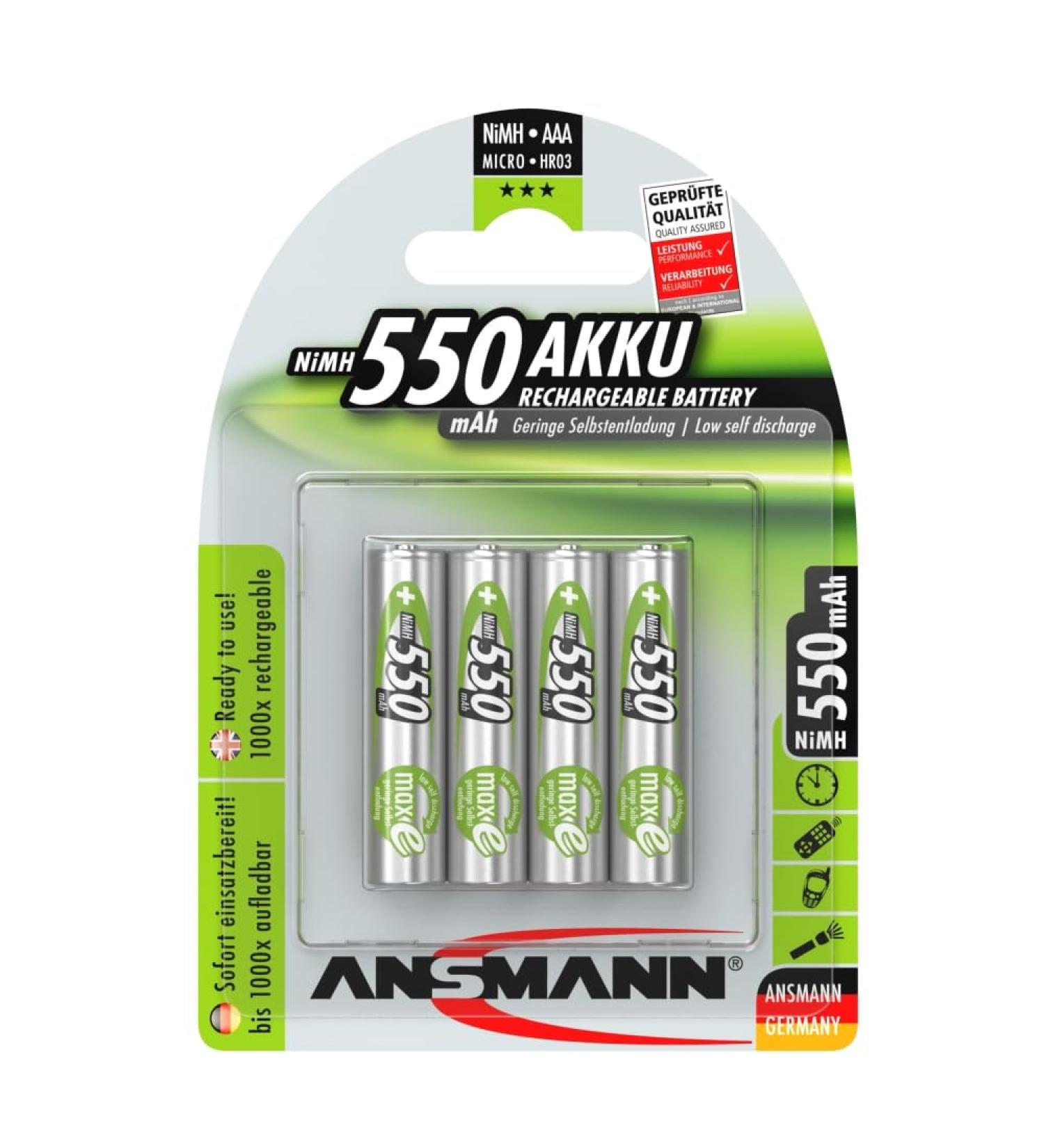 Buy Ansmann 1x4 maxE NiMH Micro AAA Batteries - 550 mAh - Eco-Friendly Rechargeable Solution for International Shipping - Buy Online on GoSupps.com