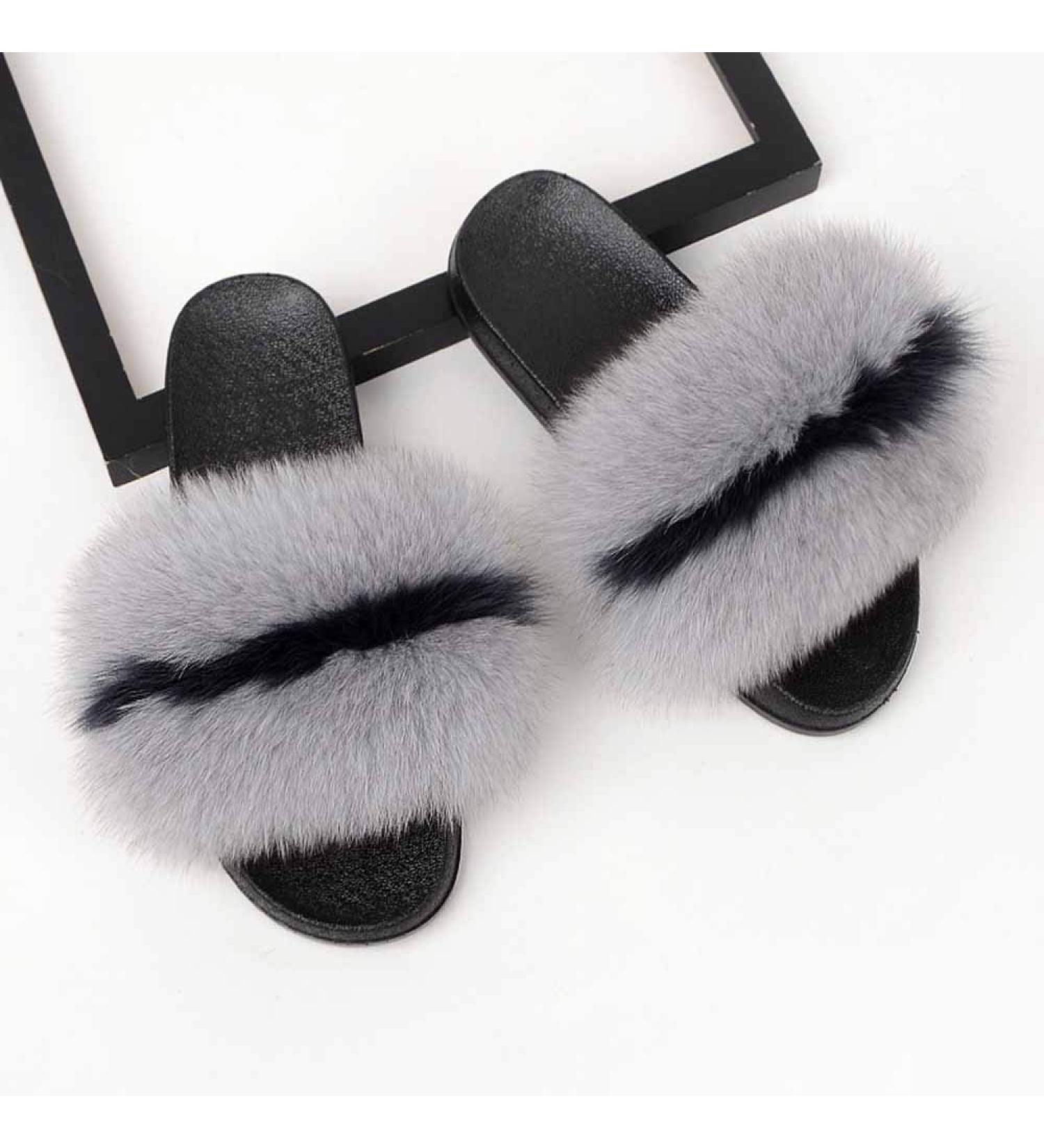 Fluffy Sliders Womens Women's Furry Slippers Ladies Cute Plush Fluffy Slippers Women's Fur Slippers Winter Warm Slippers for Women Open Toe Flat Sandals for Indoor Outdoor (B 26CM) (C 25CM) - Buy Online on GoSupps.com