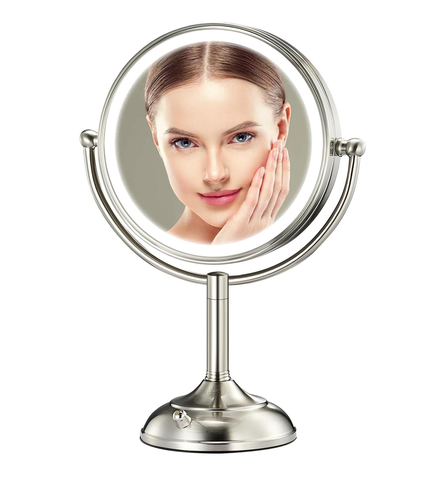 VESAUR Professional 8.5 Large Lighted Makeup Mirror with Brighter Lights1X/10X True HD Magnifying Mirror with 3 Color Dimmable Lights - Artistic Satin Nickel - Buy Online on GoSupps.com