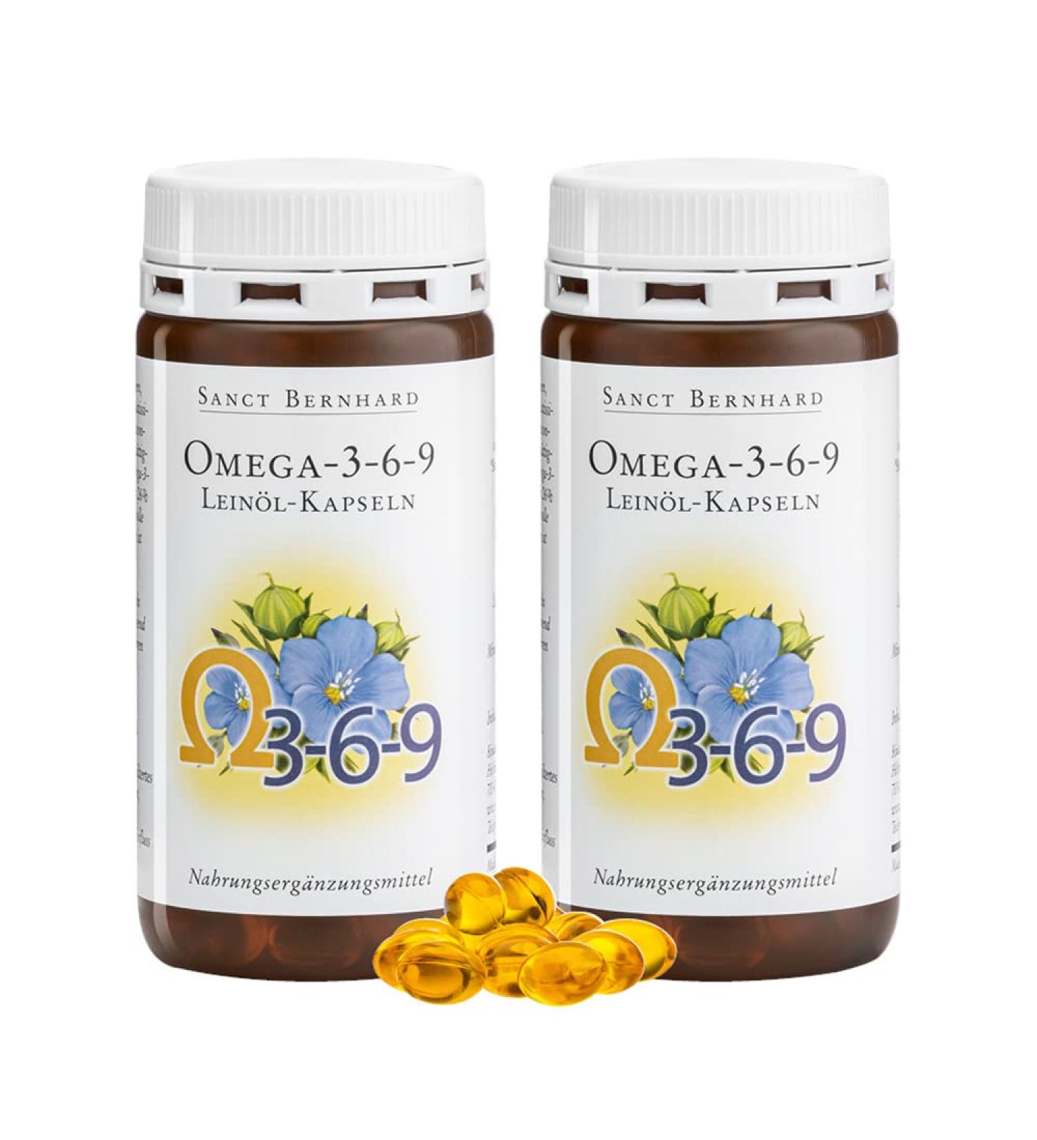 Sanct Bernhard Omega-3-6-9 linseed oil capsules | 2 x 180 pieces 180 pieces (pack of 2)