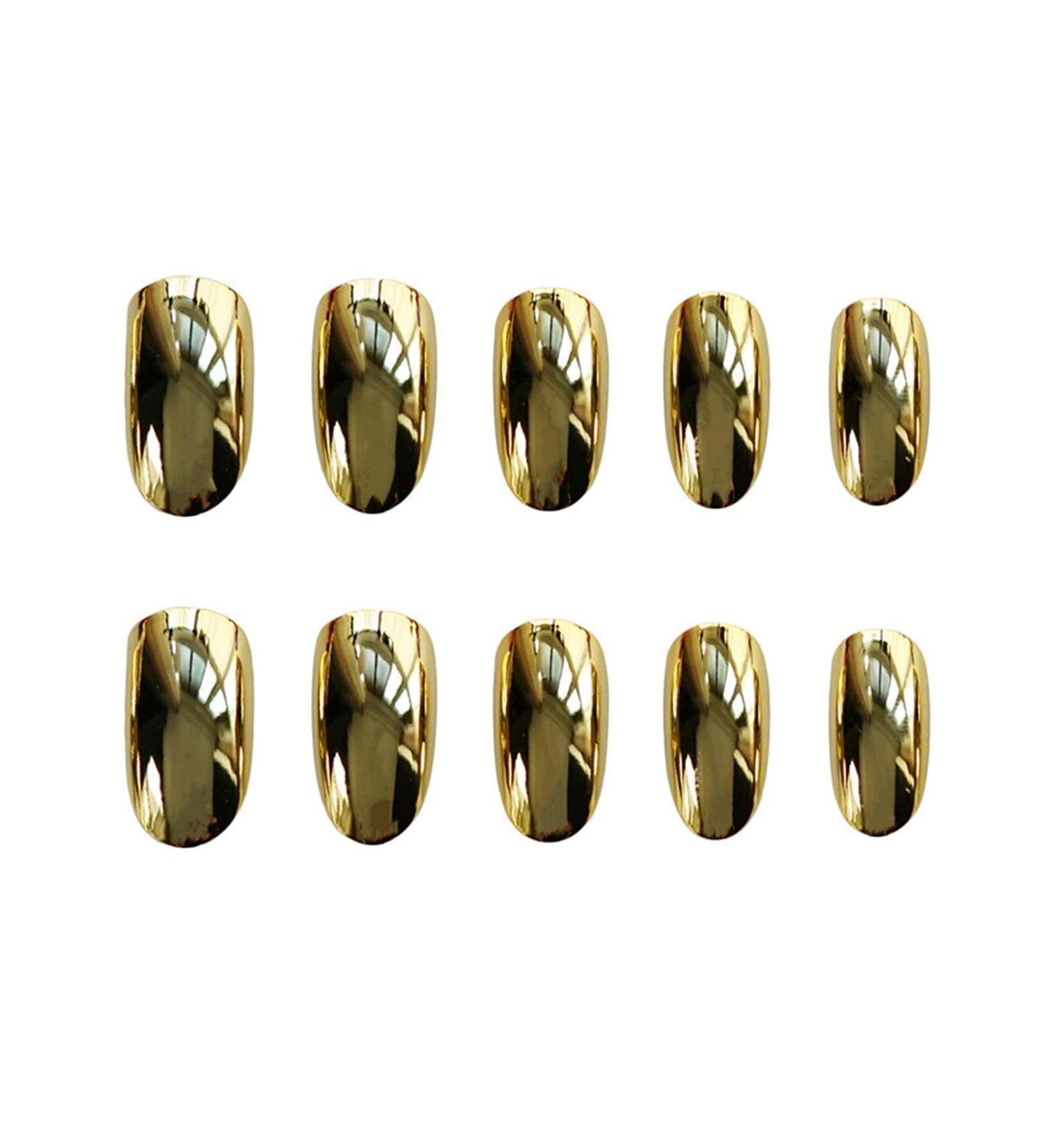 Chtom Golden Round Fake Fingernails Wearing Nail Sticker
