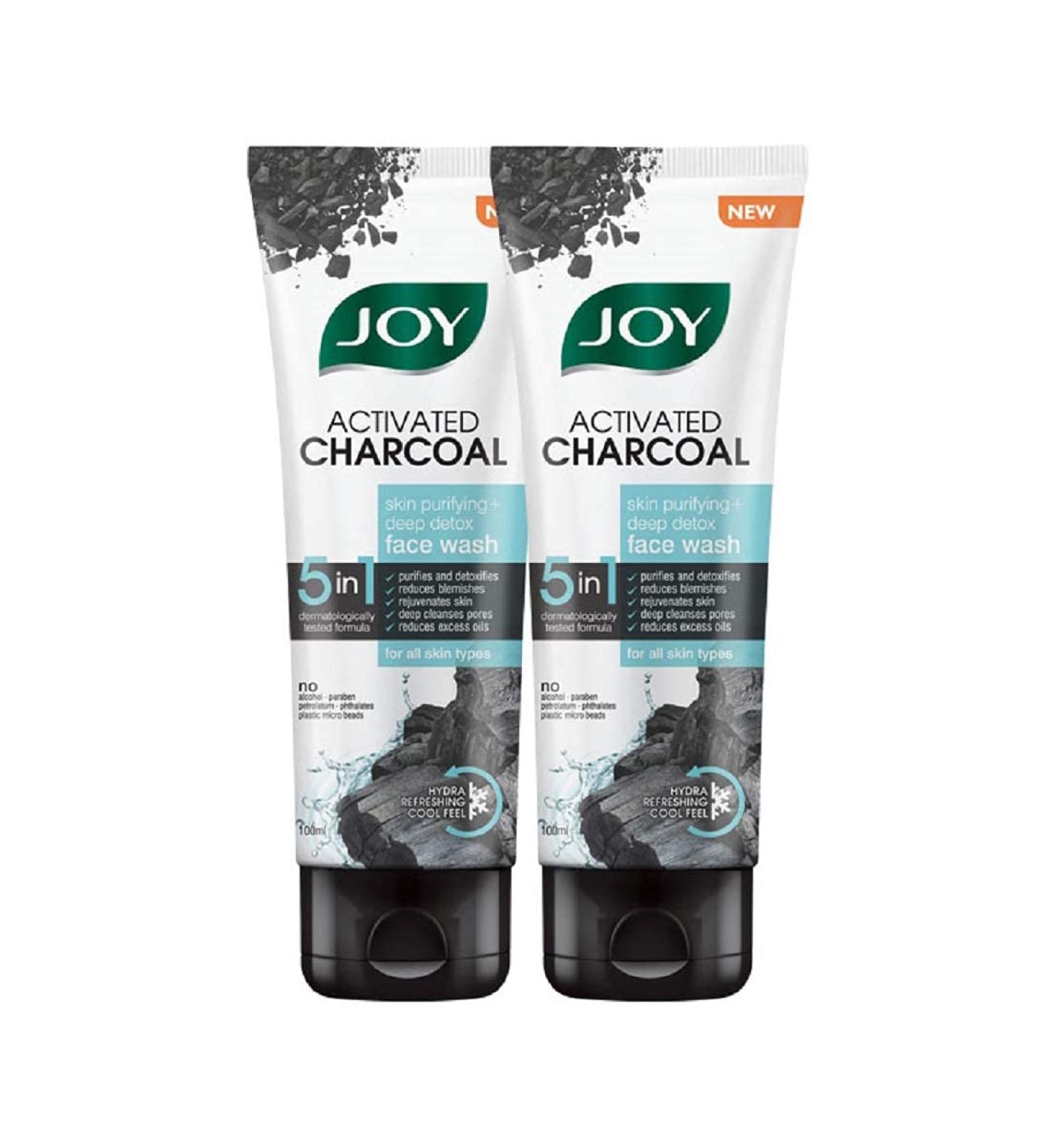 Joy Charcoal Face Wash for Oil Control & Dirty Removal - Activated Charcoal for Oily Skin | Fights Pollution Blackheads Acne & Pimples (2x100ml - Buy Online on GoSupps.com